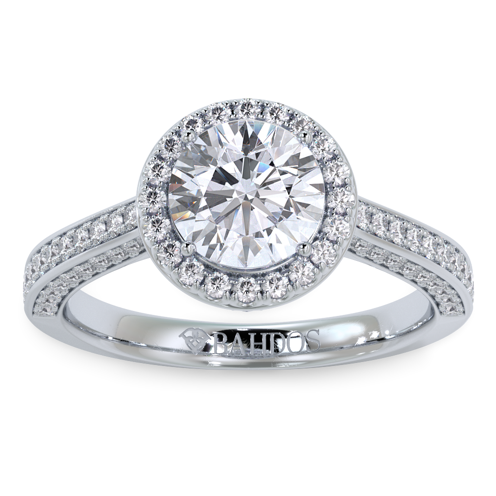 3 Sided Halo Diamond Engagement Ring