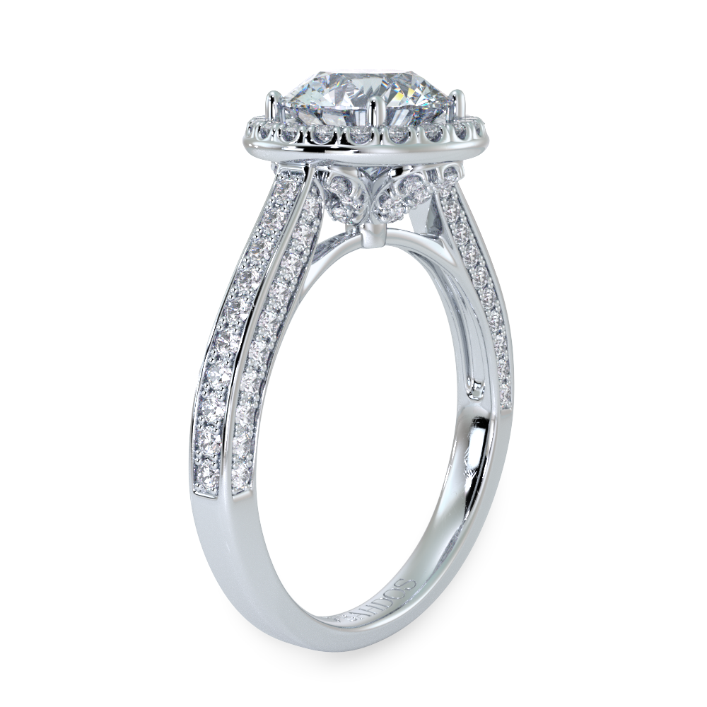 3 Sided Halo Diamond Engagement Ring