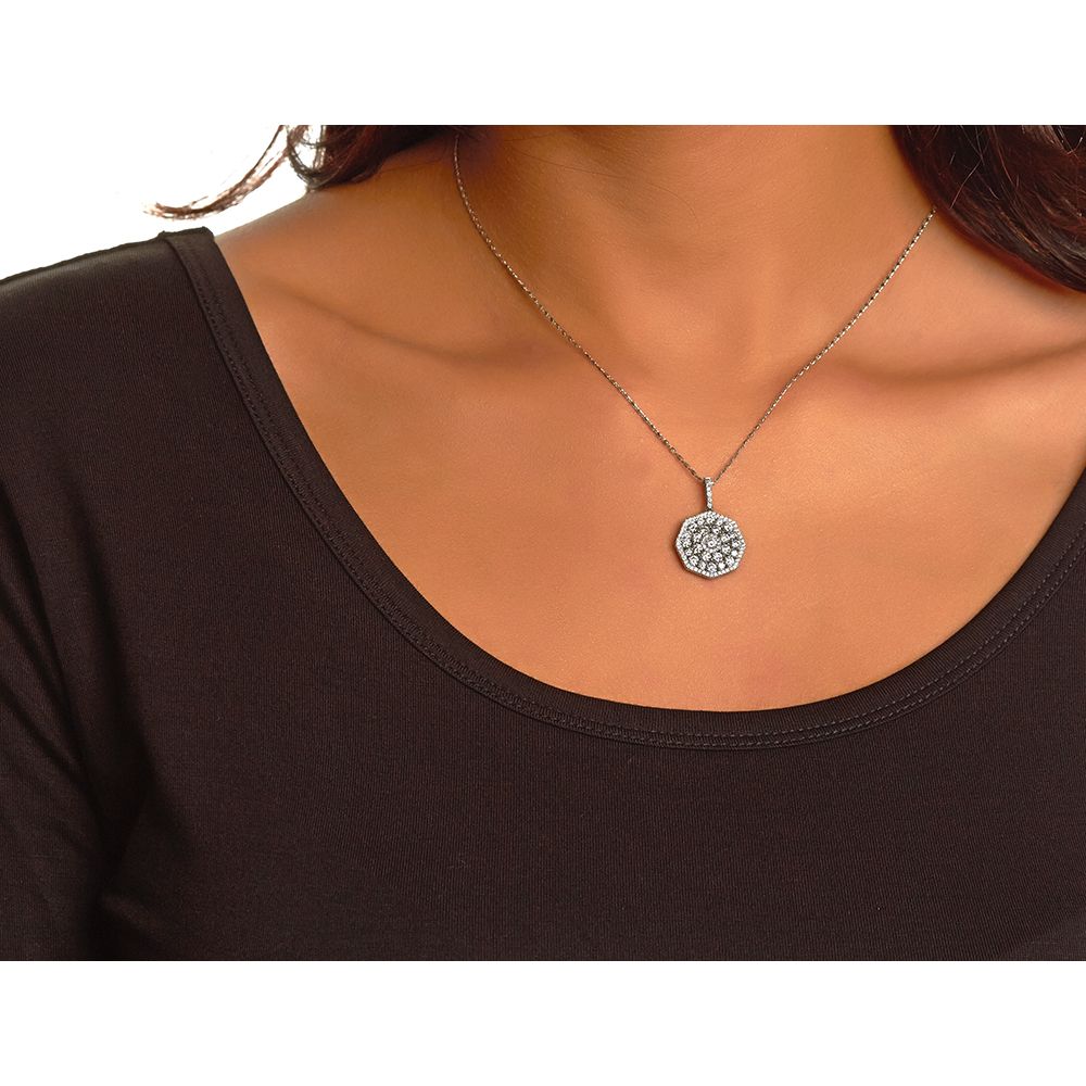 Diamond Octagon Pendant in 18K White Gold (1.56ct)