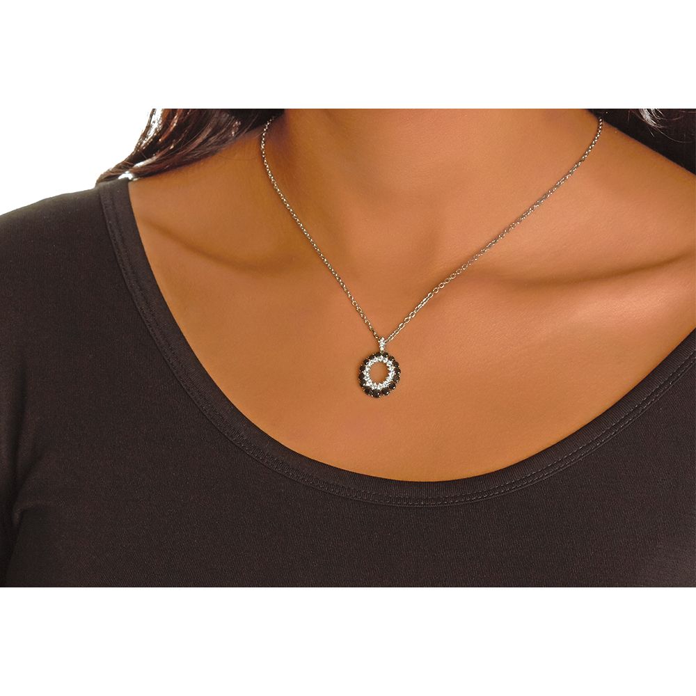 Black and White Diamond Double Circle Pendant in 18K White Gold (2.52ct)