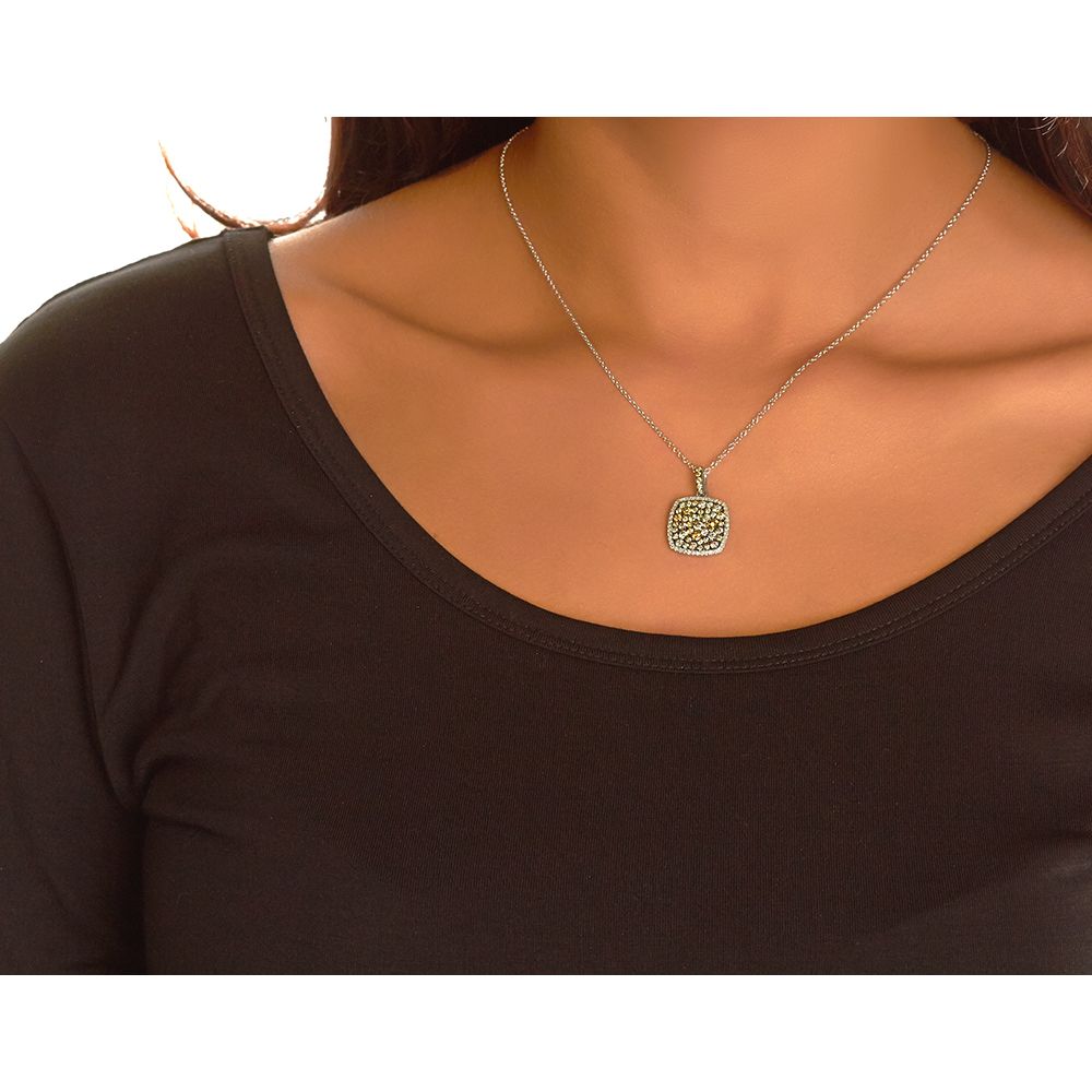 Yellow, Champagne, and Pink Medium Pavé Square Pendant in 14K White Gold (1.19ct)