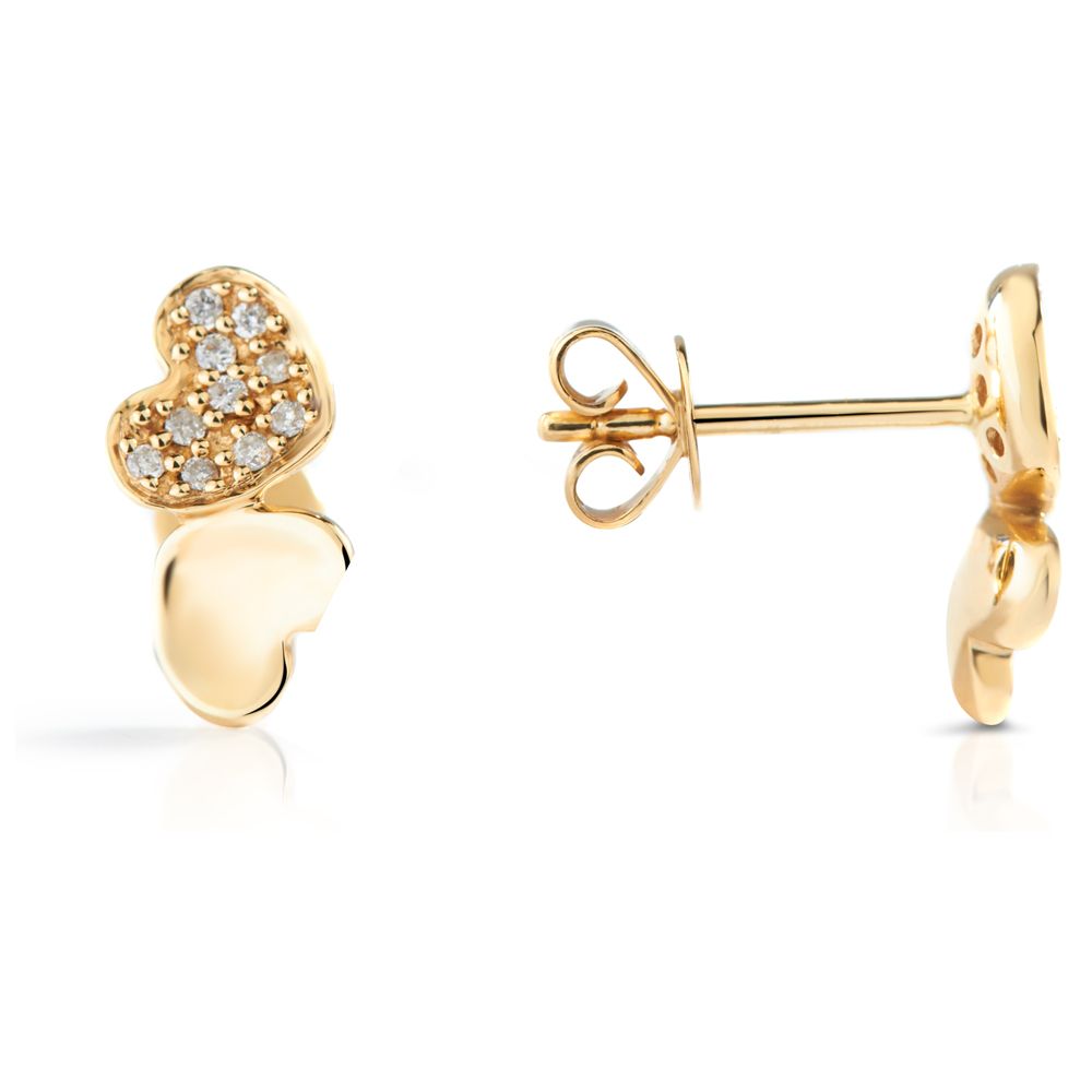 Mini Double Heart Diamond Earrings in 14K Yellow Gold (0.08ct)
