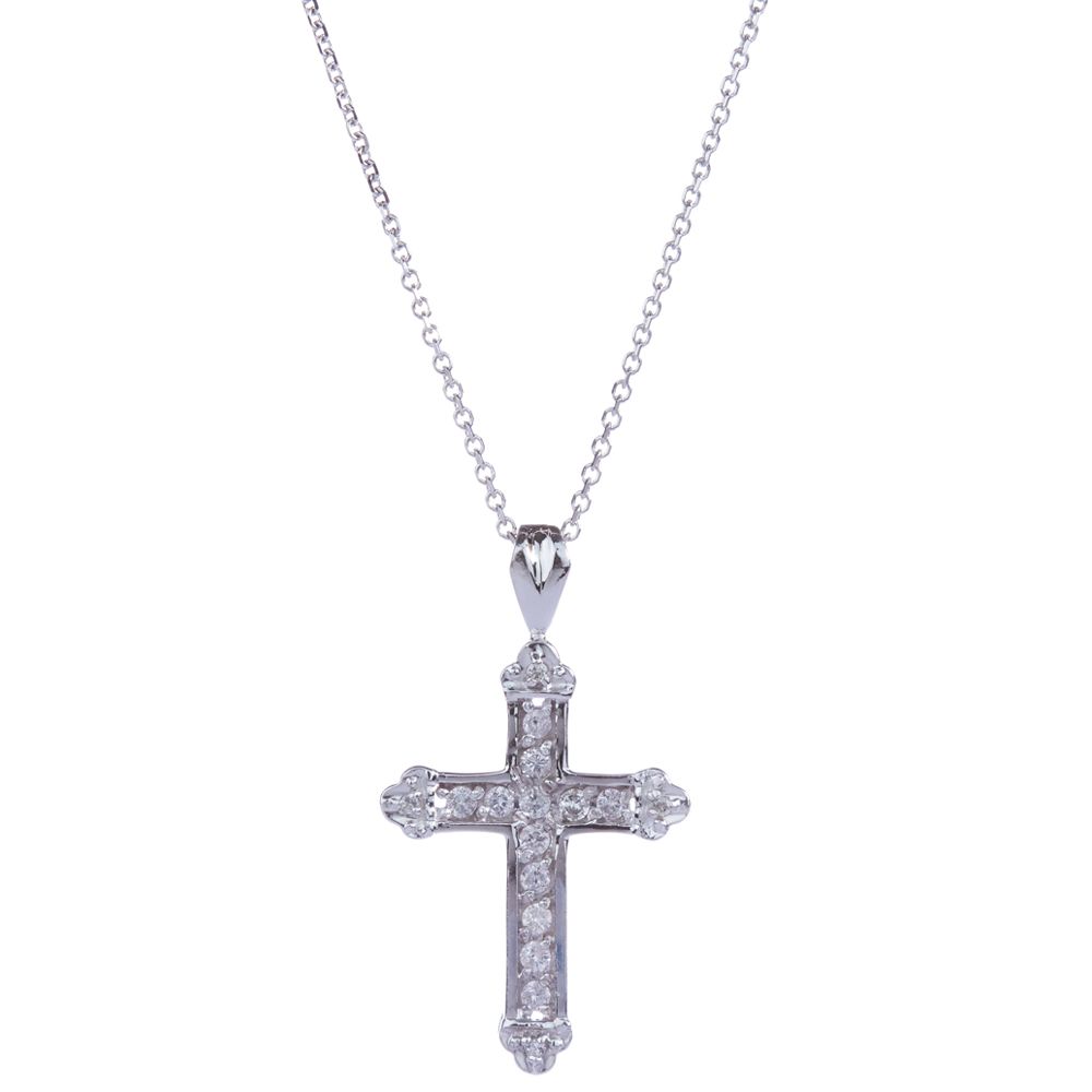 Beaded Diamond Cross Pendant in 14K White Gold (0.24ct)