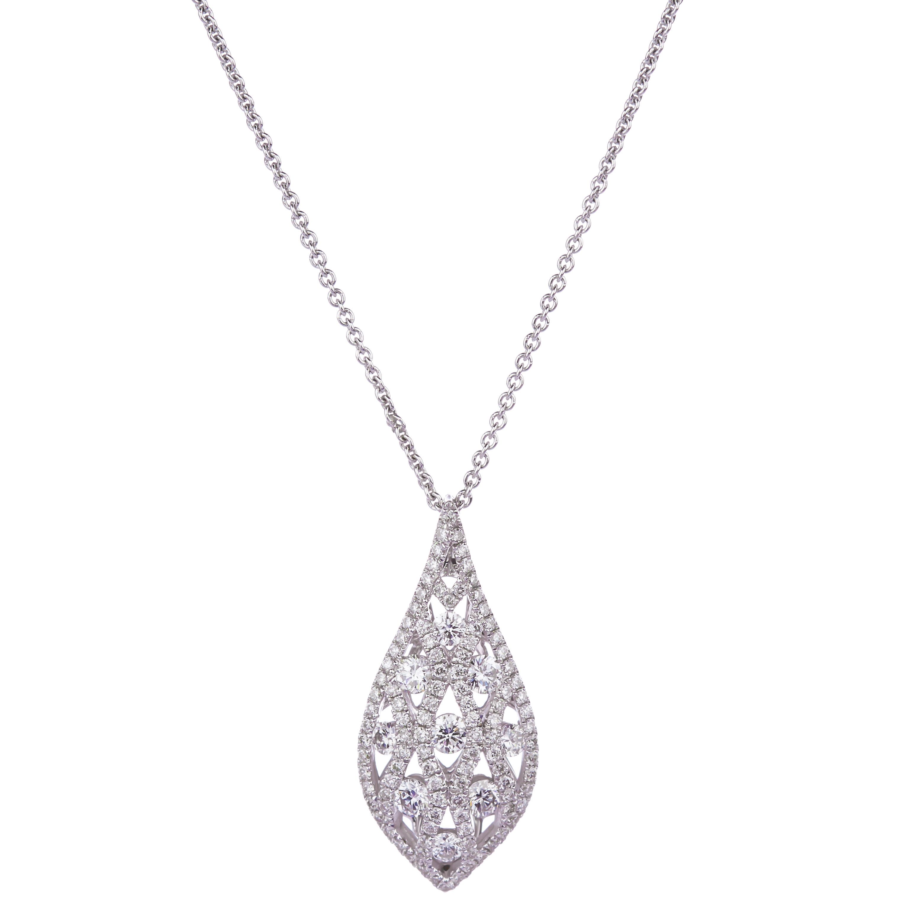 Diamond Teardrop Cluster Pendant in 18K White Gold (0.86ct)