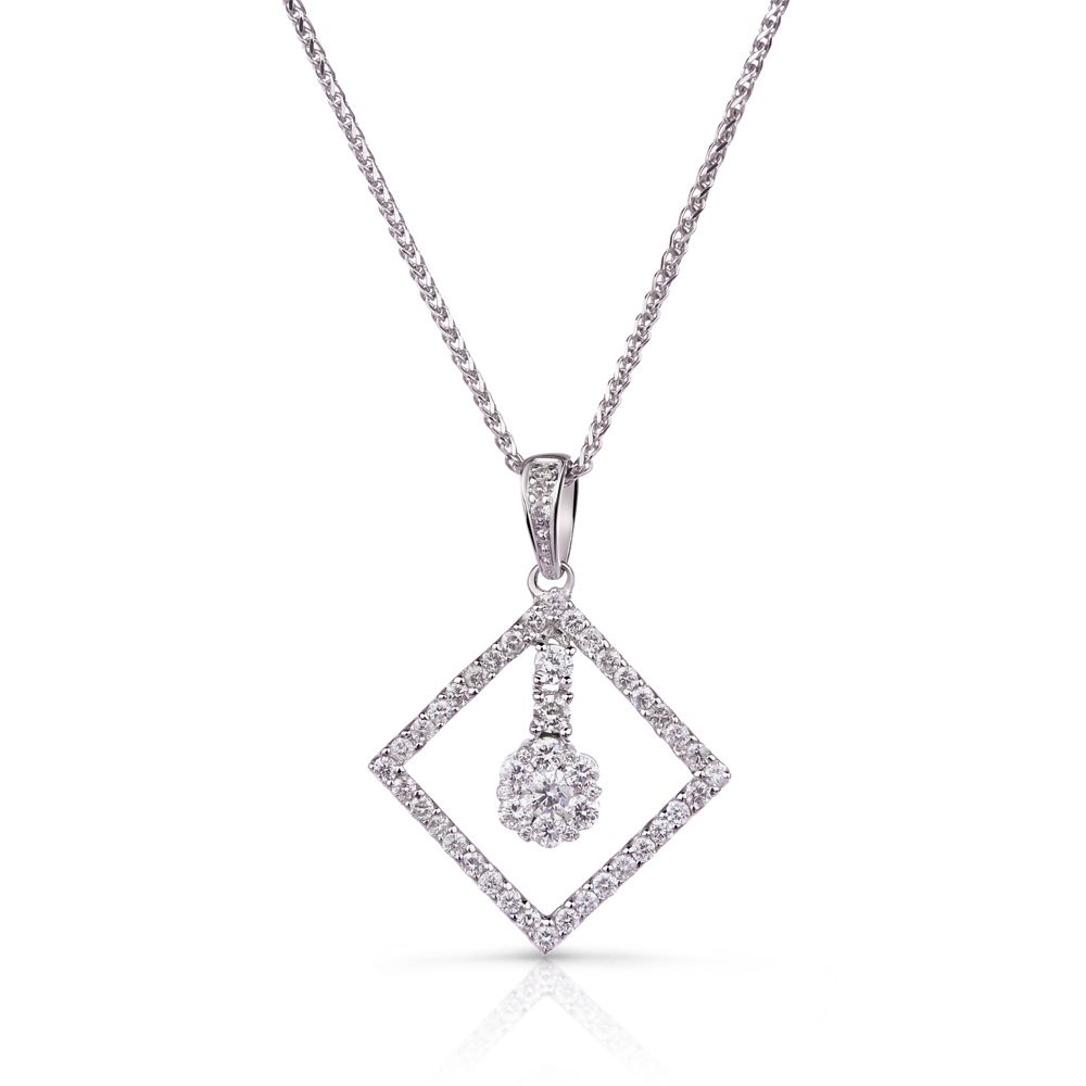 Diamond Shaped Floating Cluster Pendant in 18k White Gold (0.80ct)