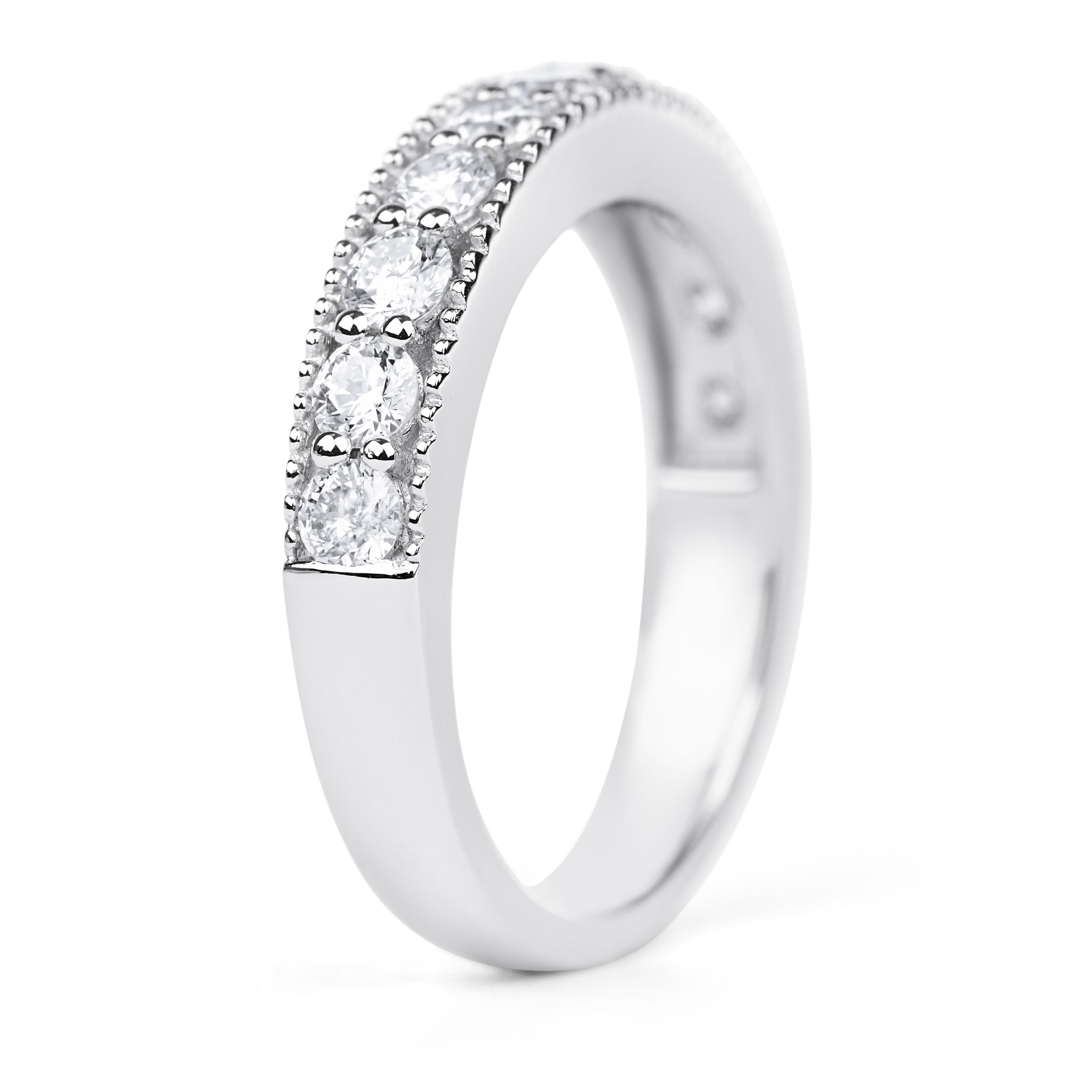 1/2-Way Diamond Wedding Milgrain Ring in 18K White Gold (0.88ct)