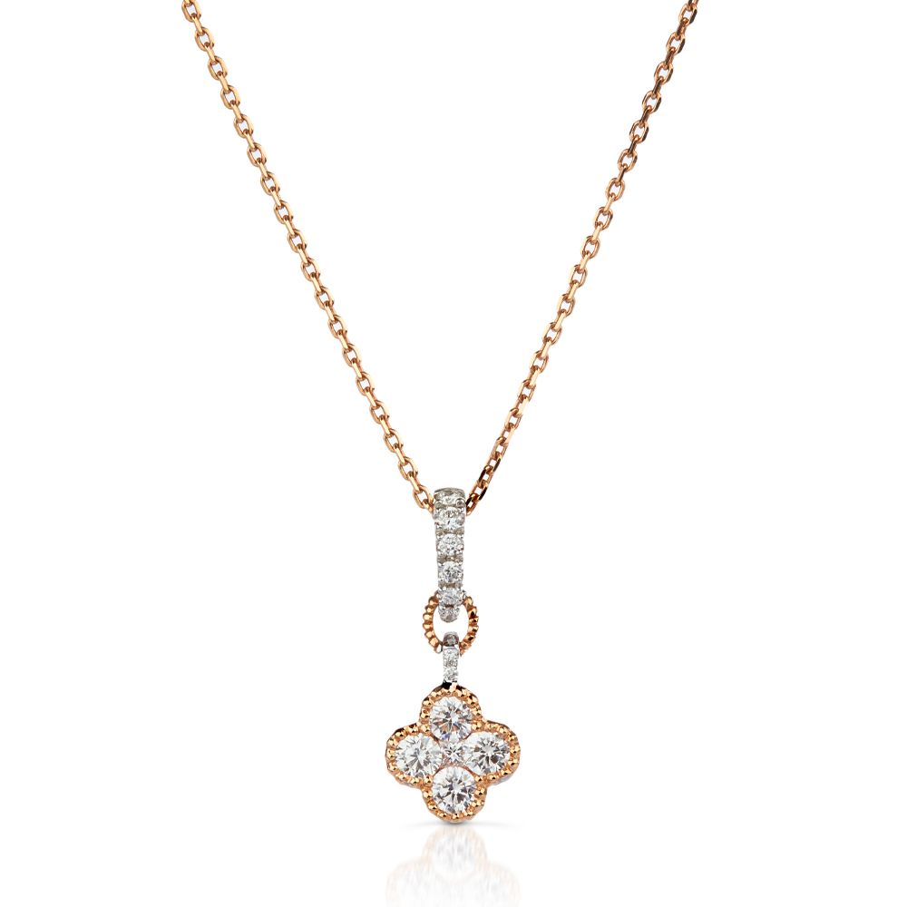 Mini Diamond Clover Pendant in 18K White and Rose Gold (0.50ct)