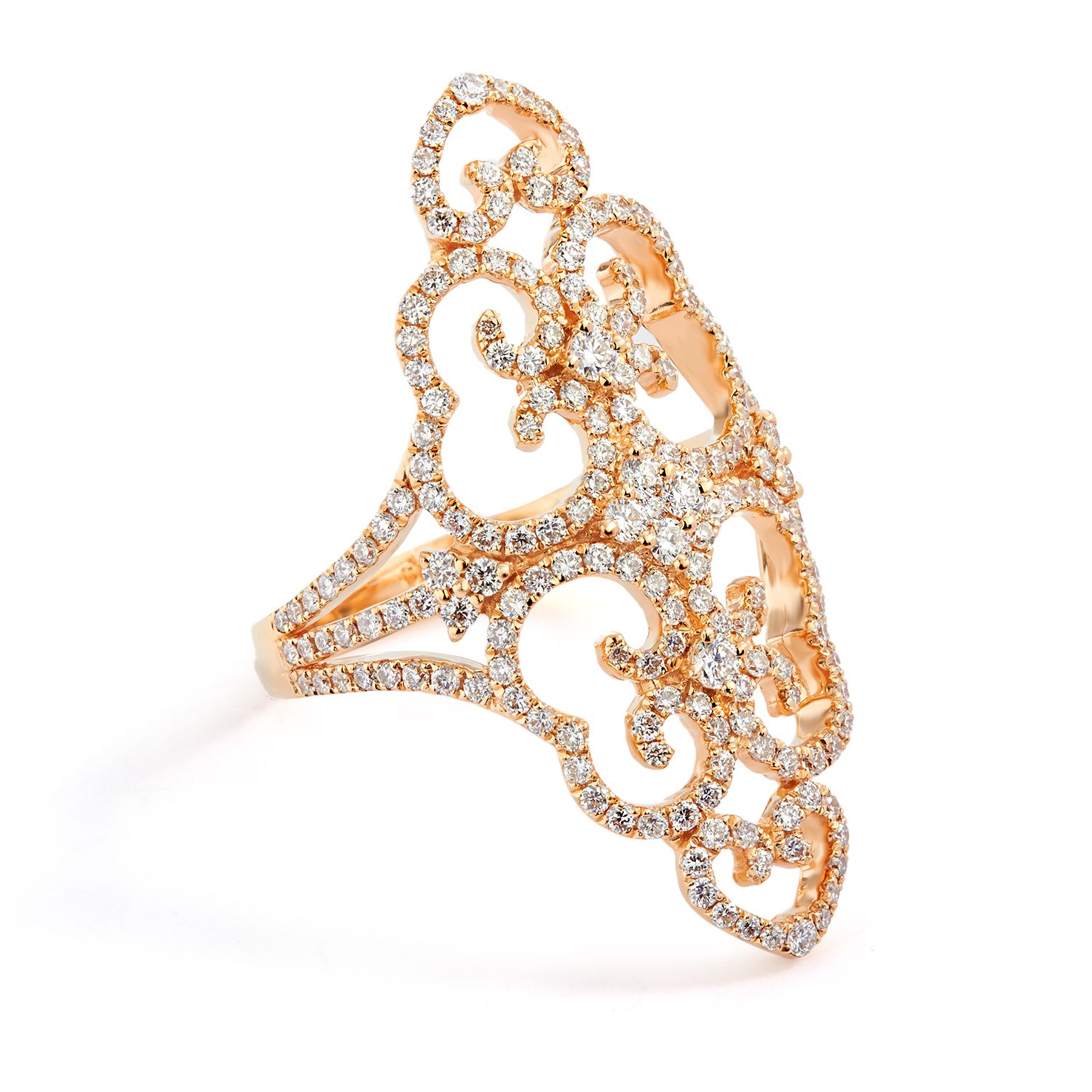 Diamond Scroll Victorian Pointer Ring in 18k Rose Gold (1.67ct)