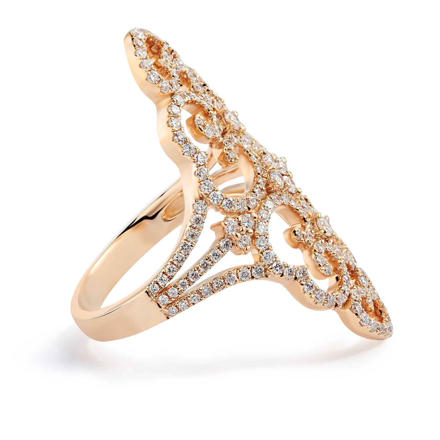 Diamond Scroll Victorian Pointer Ring in 18k Rose Gold (1.67ct)