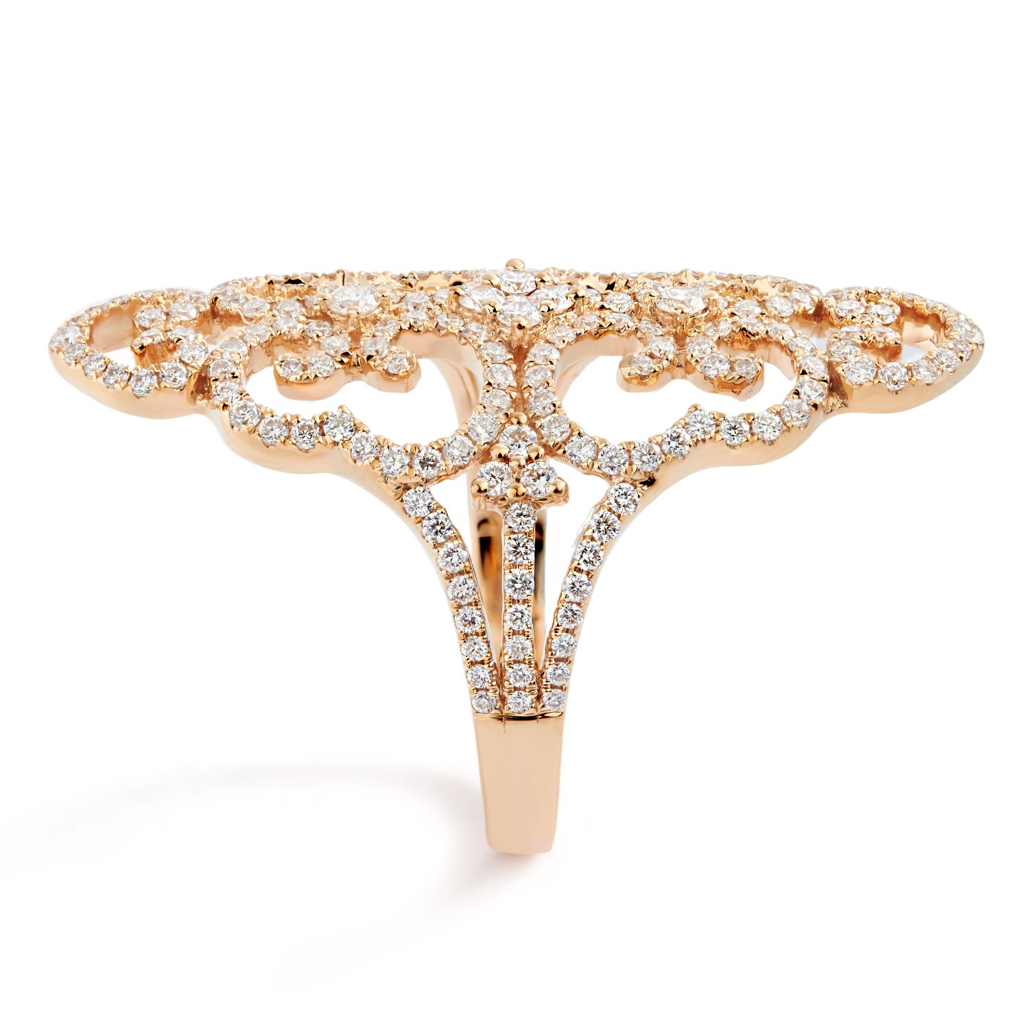 Diamond Scroll Victorian Pointer Ring in 18k Rose Gold (1.67ct)