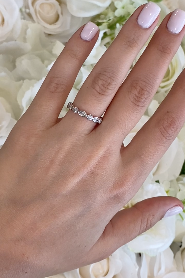 Marquise and Round Bezel Diamond Stackable Eternity Ring in 18K White Gold (1.15ct)