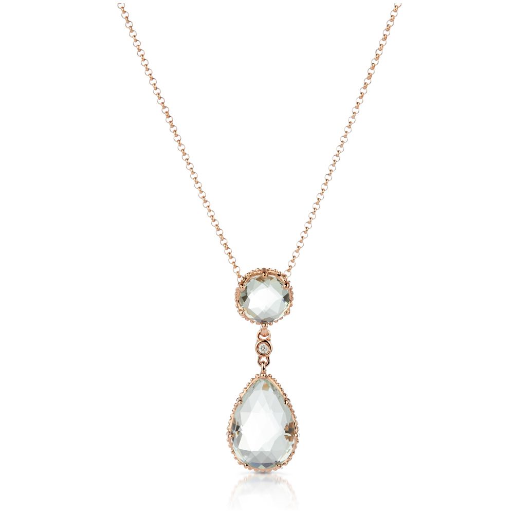 Round & Pear-Shaped Prasiolite Drop Pendant in 14K Rose Gold