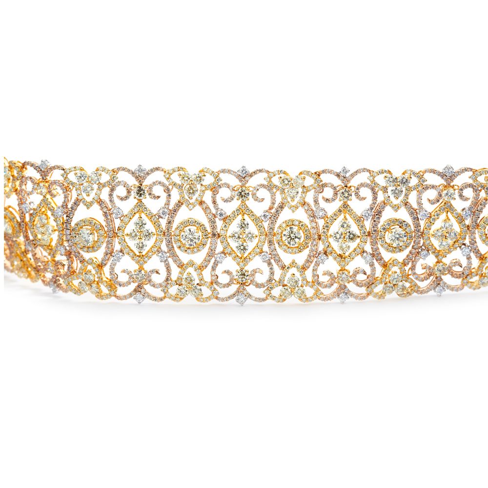 Yellow and Rose Diamond Cuff Bracelet in 18k Tri-Color Gold 
