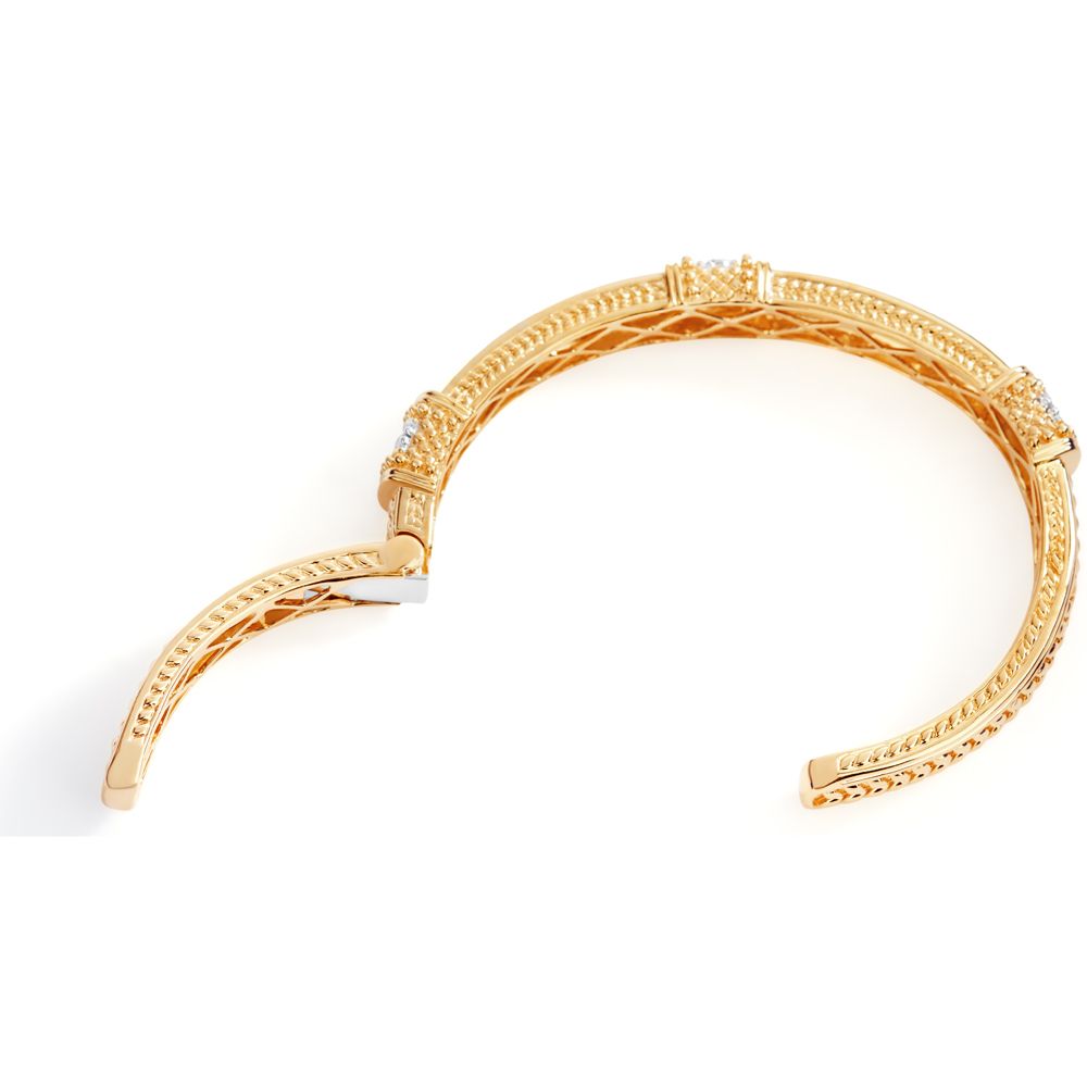 Double Row Diamond Cuff Bangle with Milgrain in 14K Yellow Gold (2.70ct)