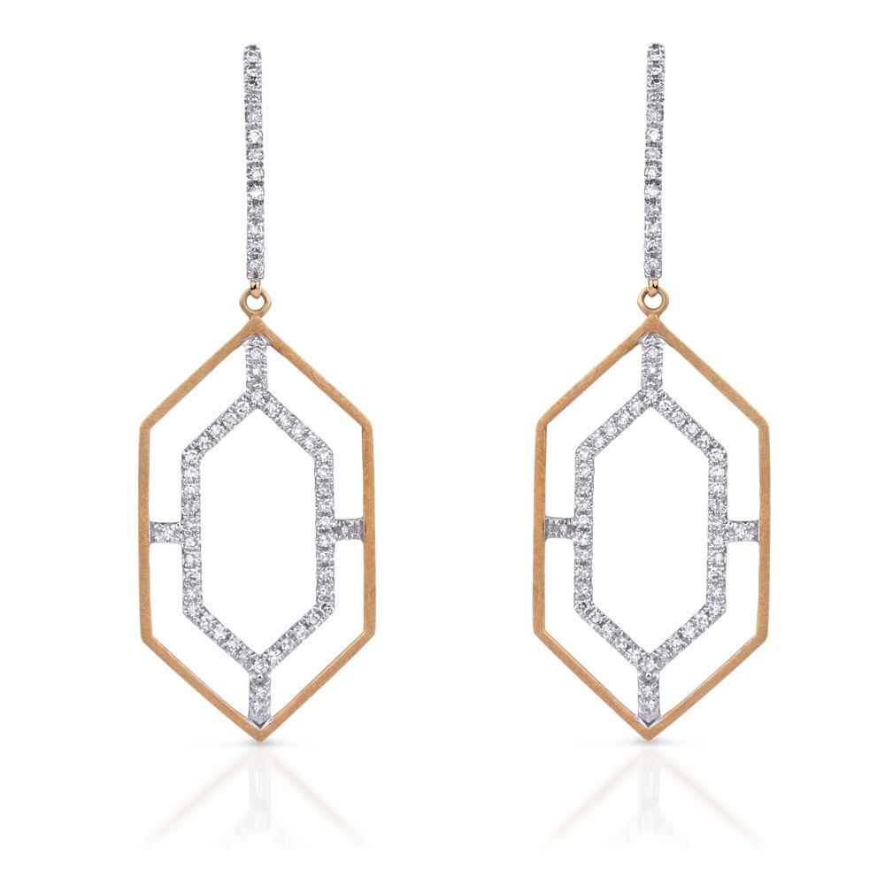 Double Hexagonal Shaped Diamond Dangle Earrings in 14K Rose Gold (0.35ct)
