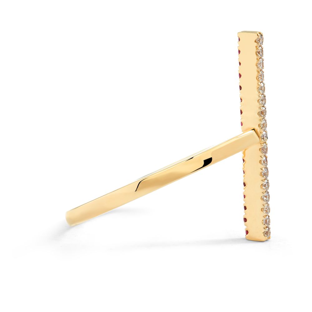 Diamond and Ruby Bar Reversible Ring in 14K Yellow Gold