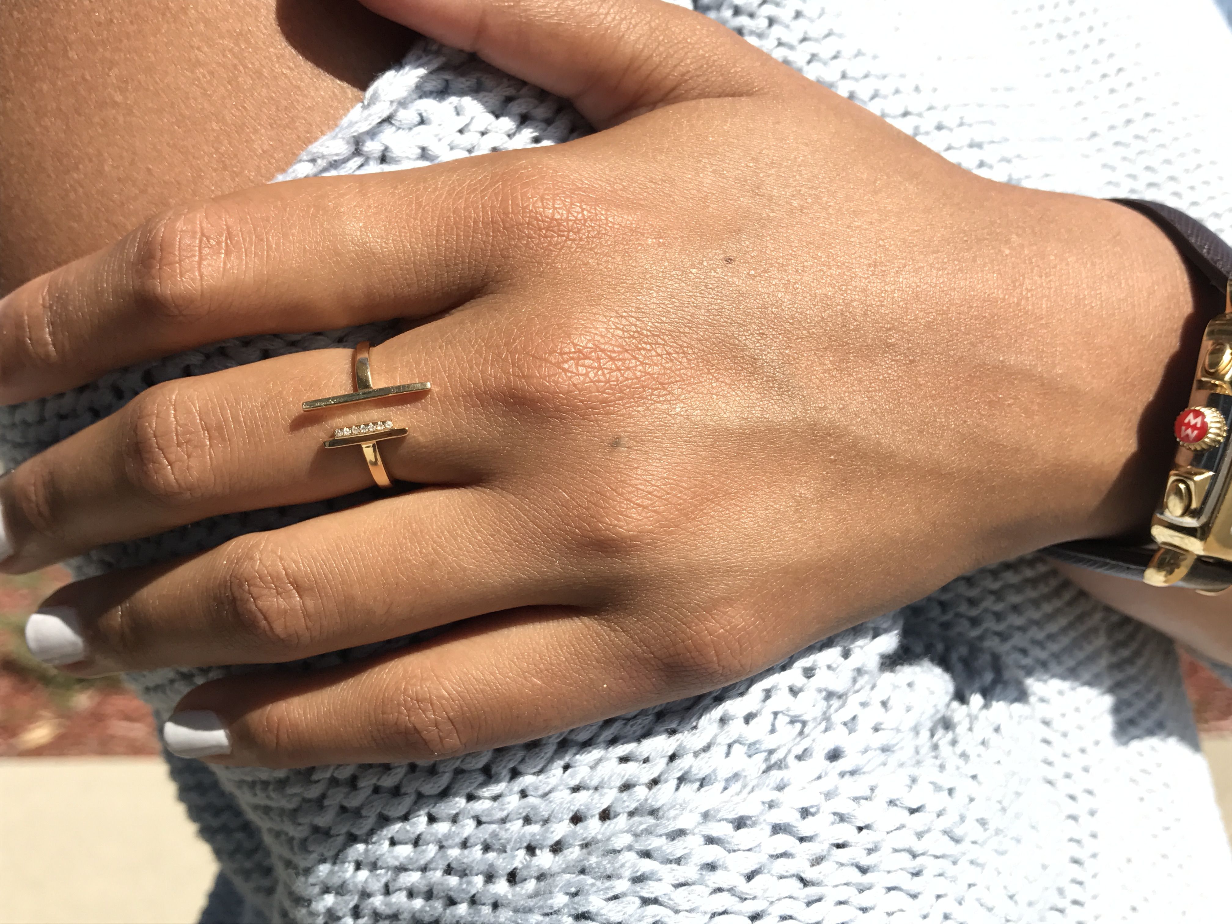 Diamond Double Bar Ring in 14k Yellow Gold ( 0.03ct)