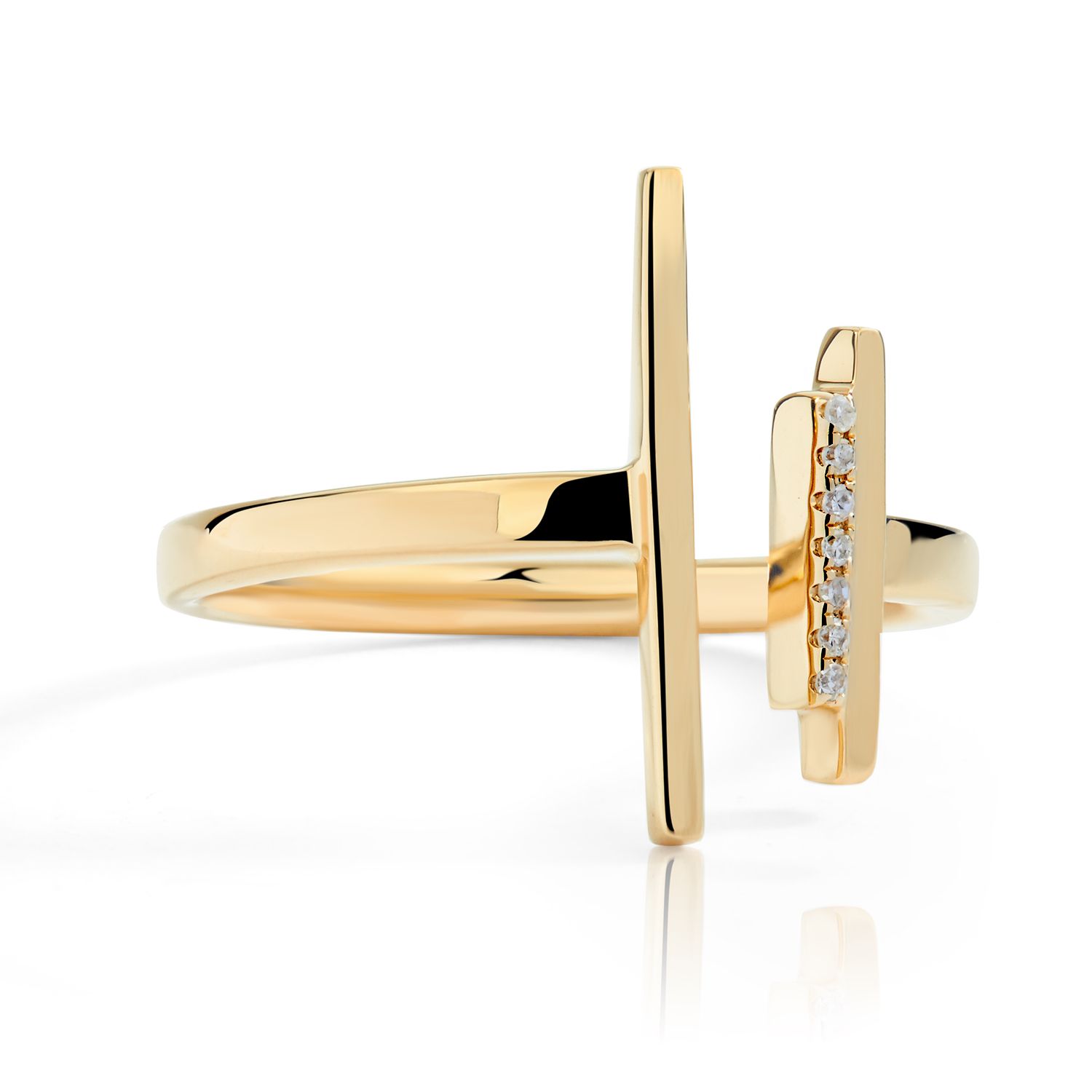 Diamond Double Bar Ring in 14k Yellow Gold ( 0.03ct)