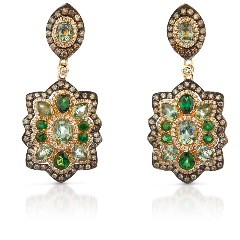 Tsavorite & Diamond Chandelier Earrings in 14K Yellow Gold