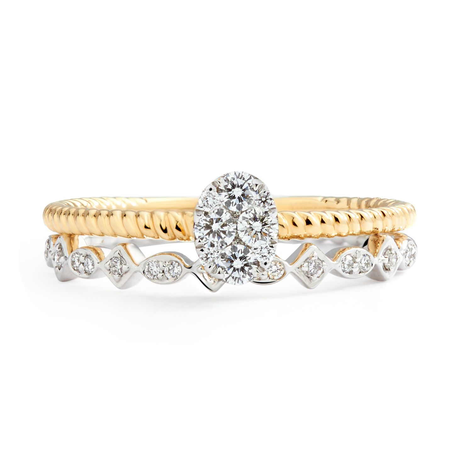 Oval Illusion Diamond Twisted Stackable Ring in 18K Yellow Gold (0.19ct)
