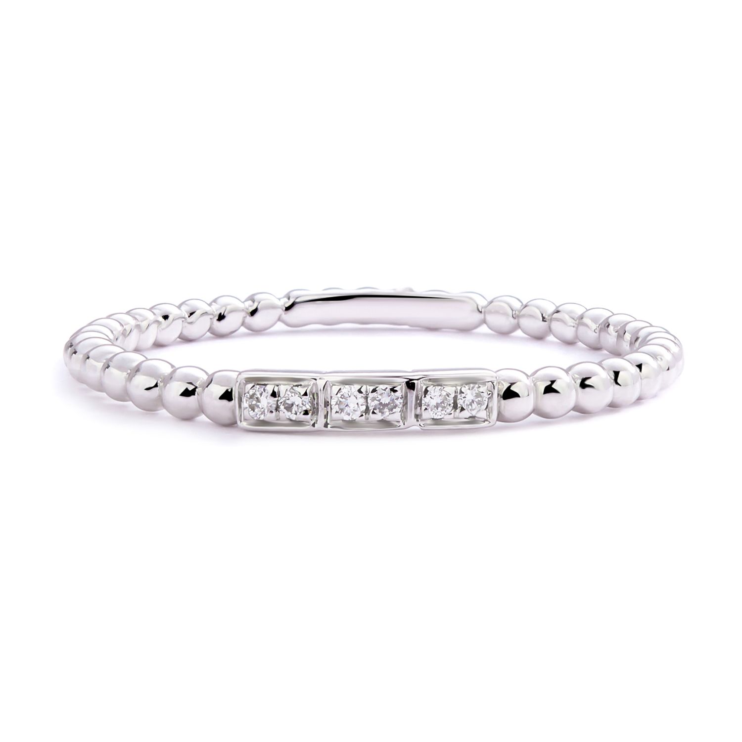 Beaded Diamond Square Stackable Ring in 18K White Gold (1.70mm)