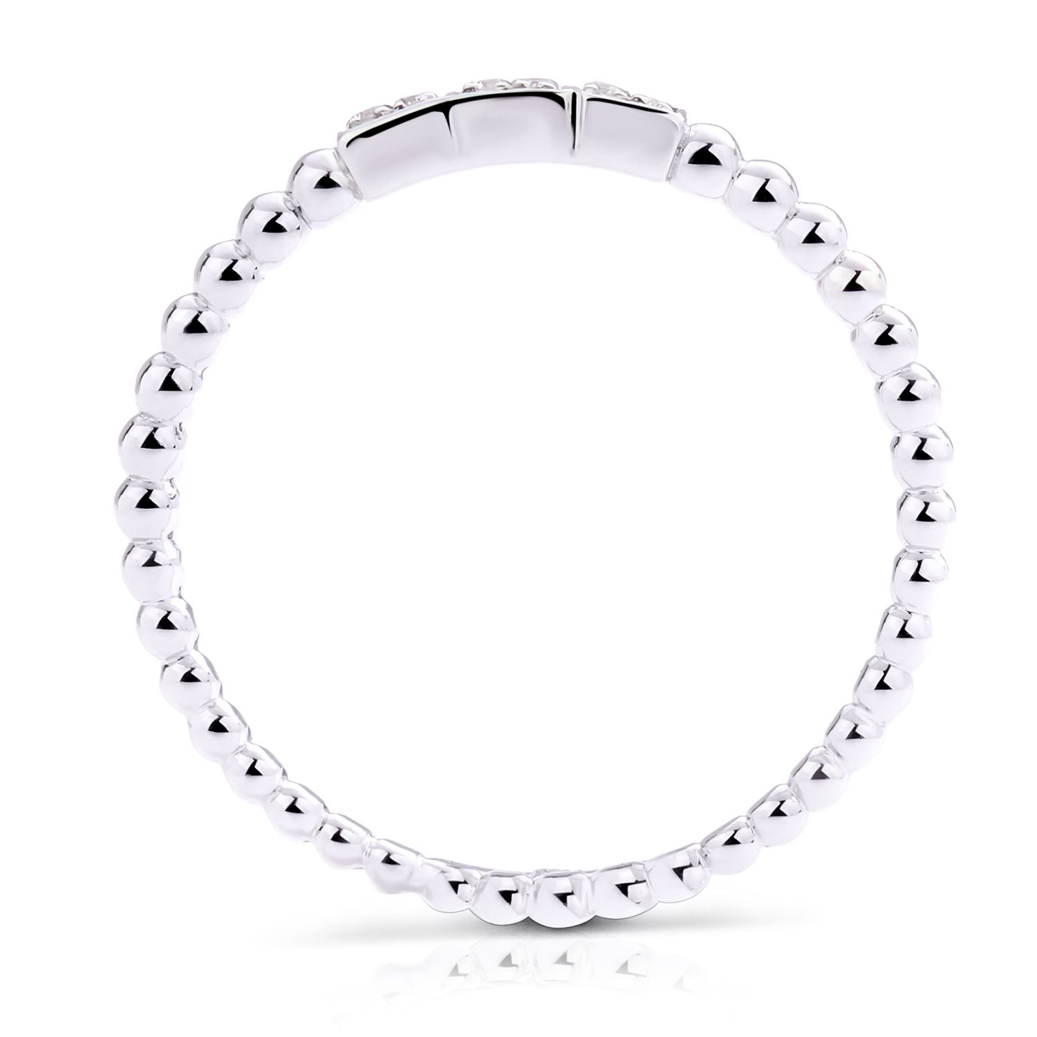 Beaded Diamond Square Stackable Ring in 18K White Gold (1.70mm)