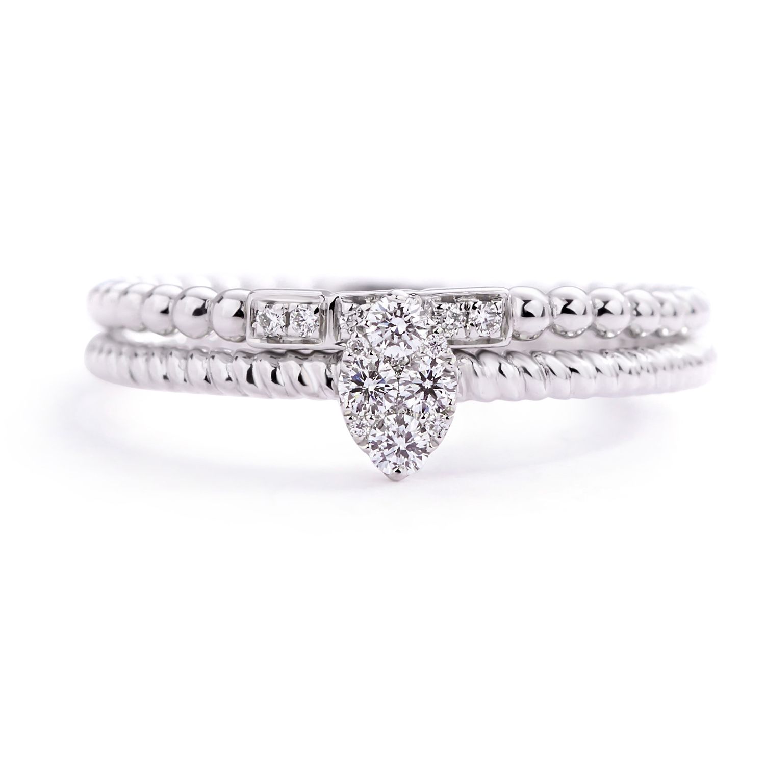 Beaded Diamond Square Stackable Ring in 18K White Gold (1.70mm)