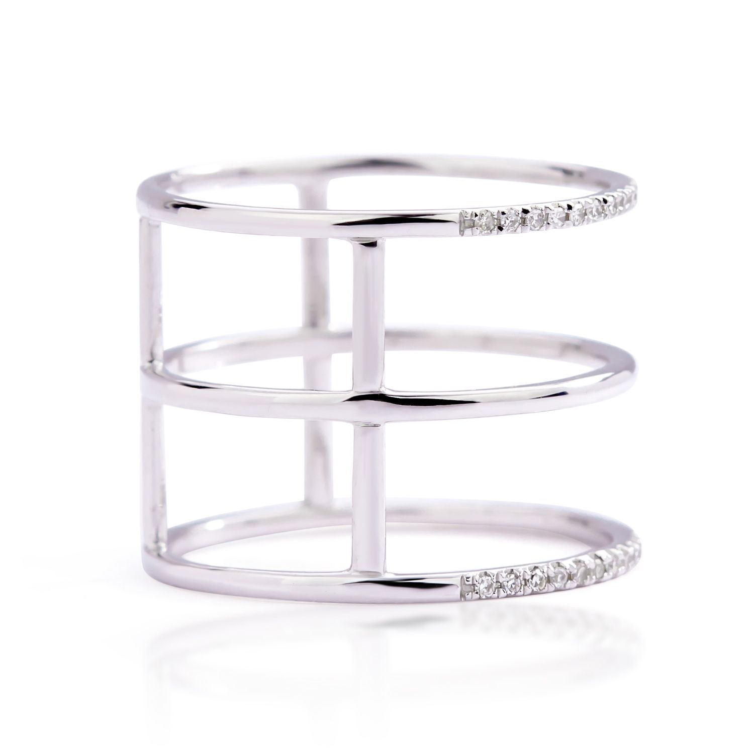 Diamond Triple Bar Ring in 14K White Gold (0.14ct)