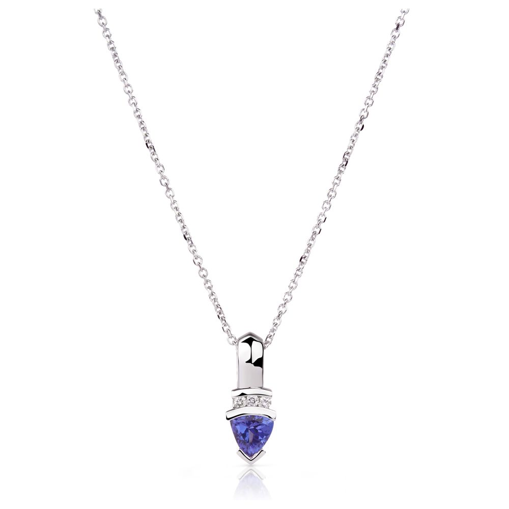 Trillion-Cut Tanzanite & Diamond Pendant in 14K White Gold