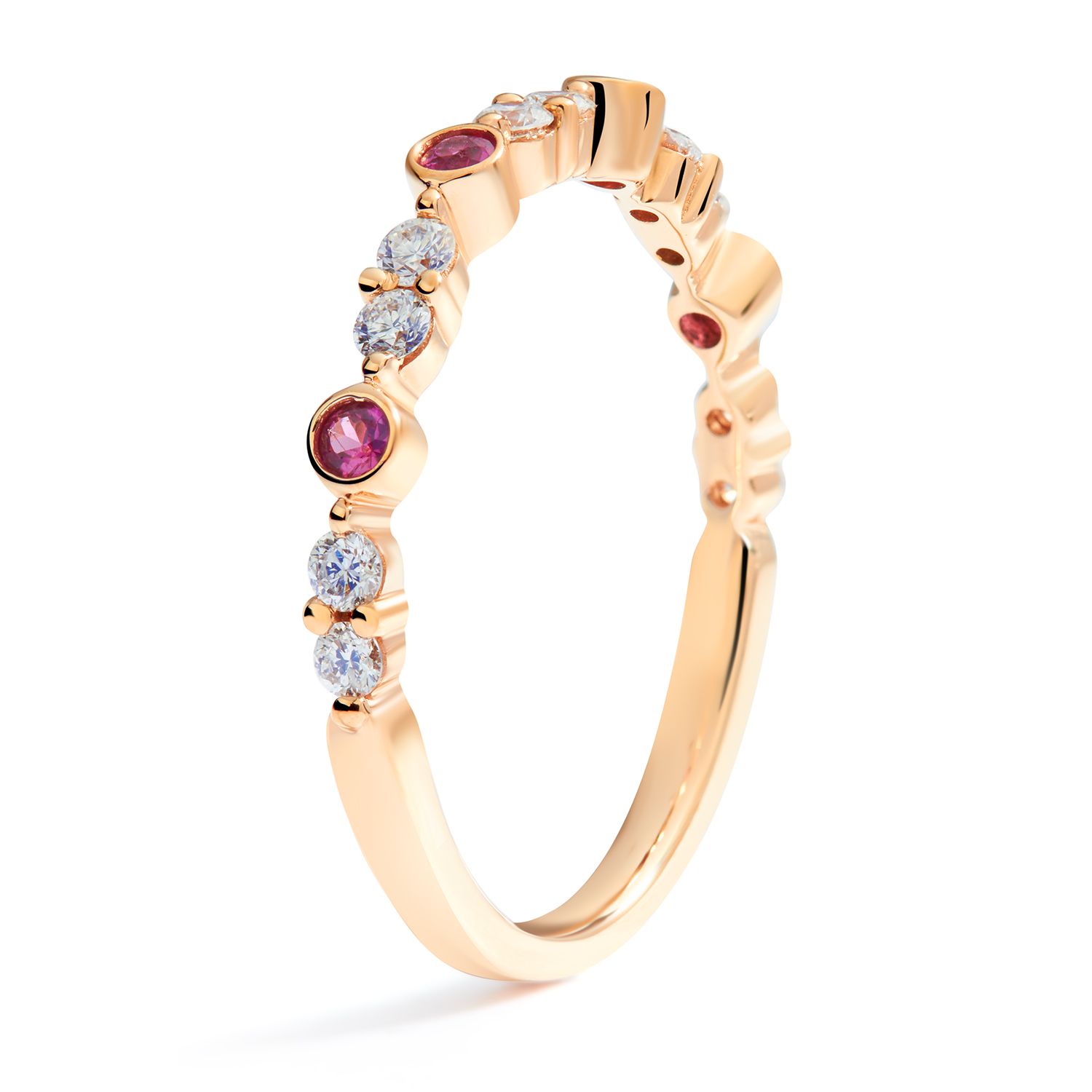 Double Diamond and Ruby Stackable Ring in 18K Rose Gold (2.40mm)