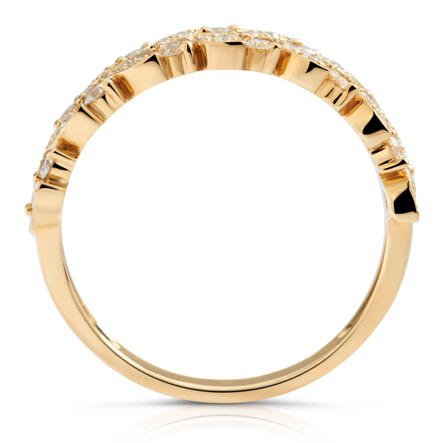 Double Row Leaf Diamond Ring in 18k Yellow Gold (0.38ct)