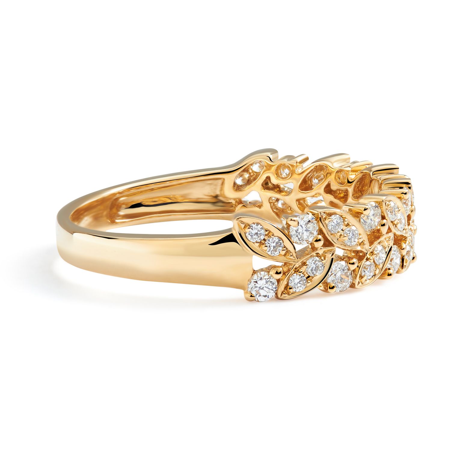 Double Row Leaf Diamond Ring in 18k Yellow Gold (0.38ct)