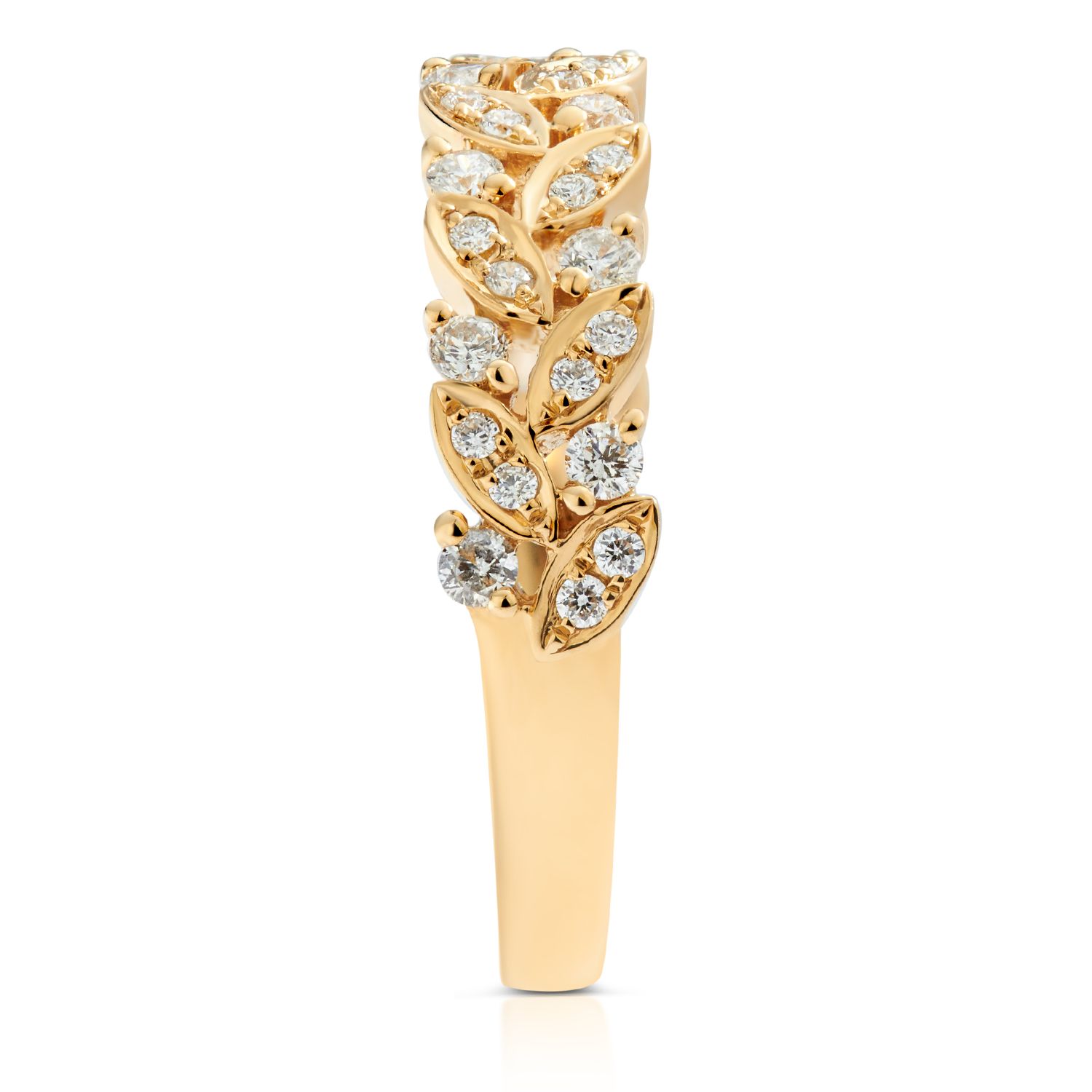 Double Row Leaf Diamond Ring in 18k Yellow Gold (0.38ct)
