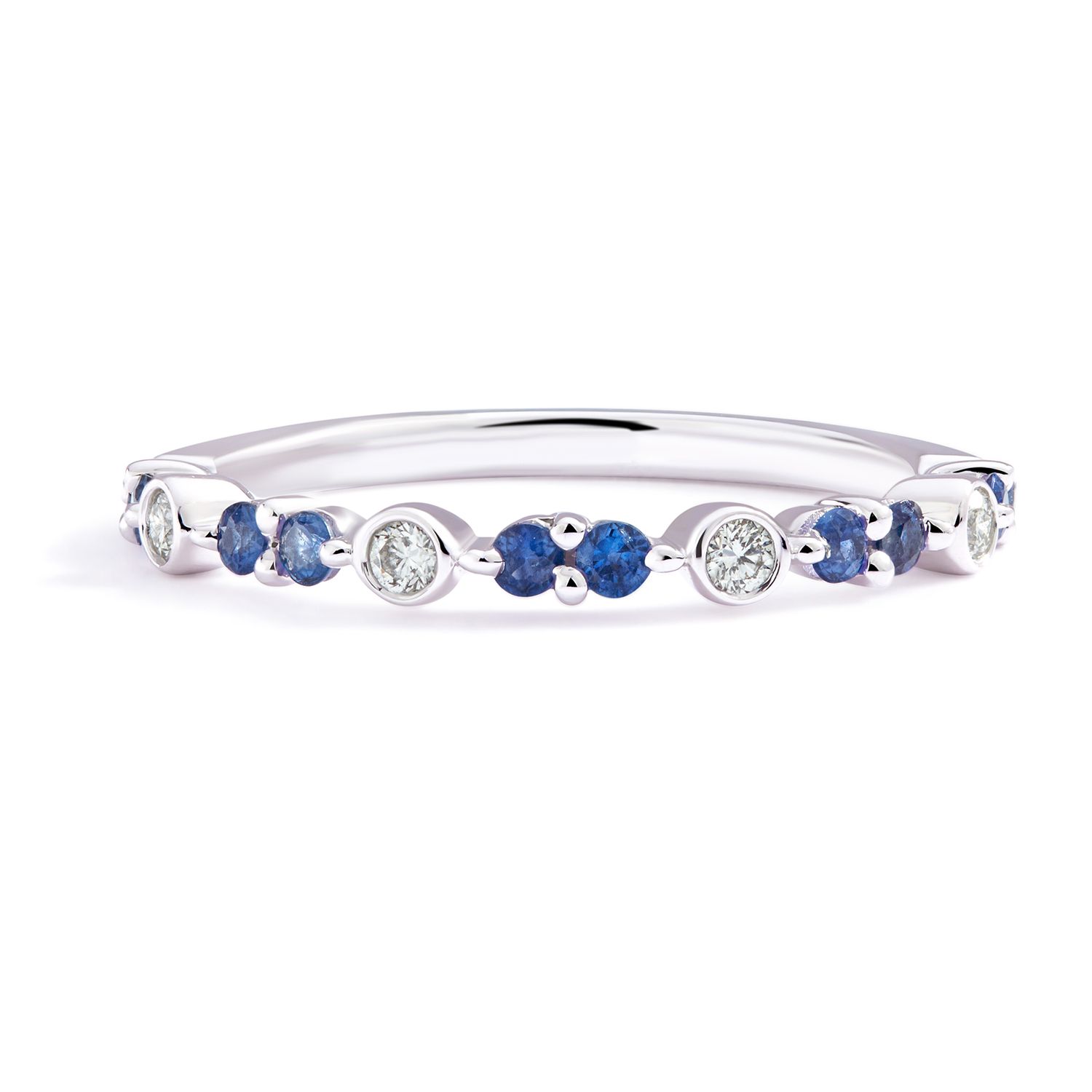 Double Sapphire & Diamond Stackable Ring in 18k White Gold (2.50mm)