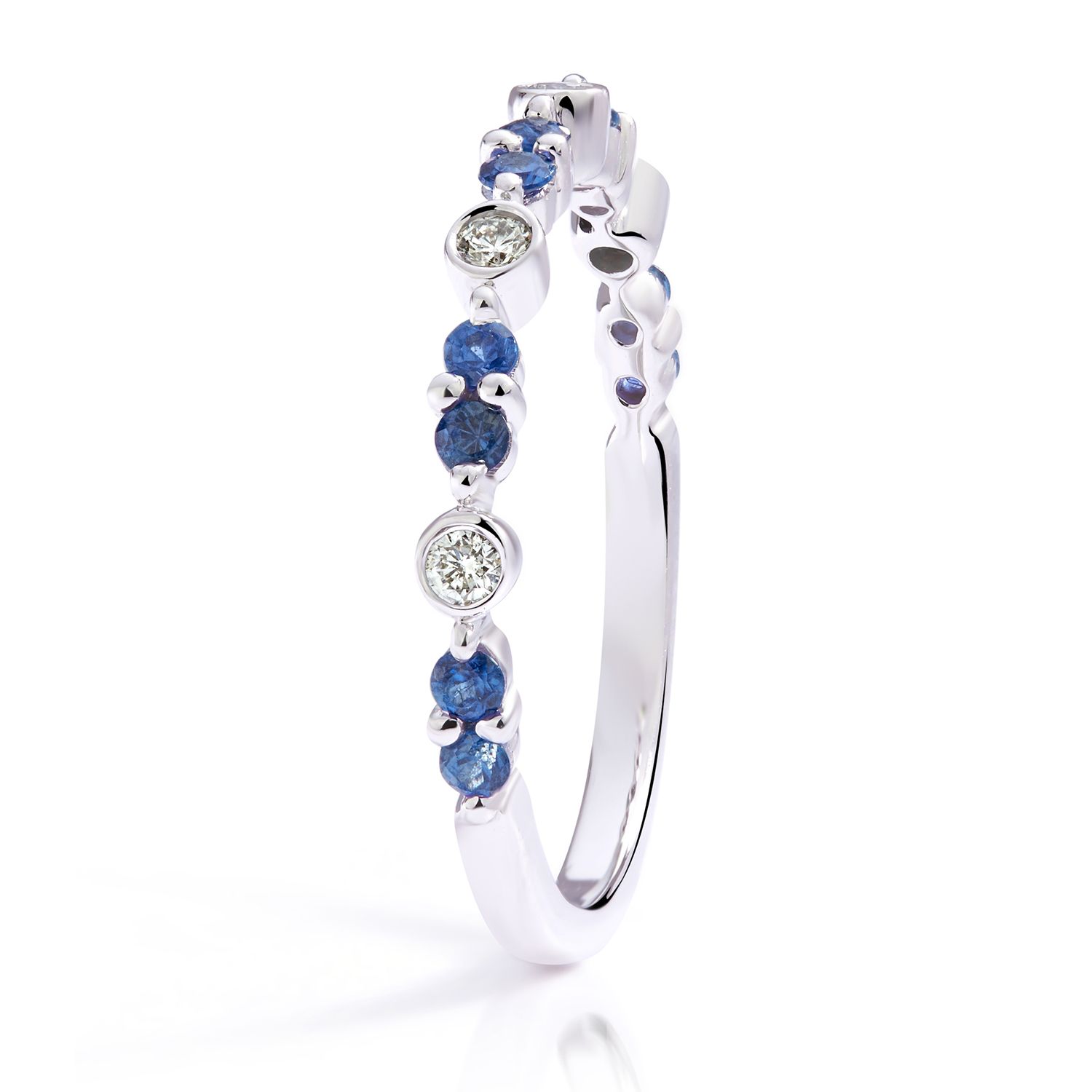Double Sapphire & Diamond Stackable Ring in 18k White Gold (2.50mm)