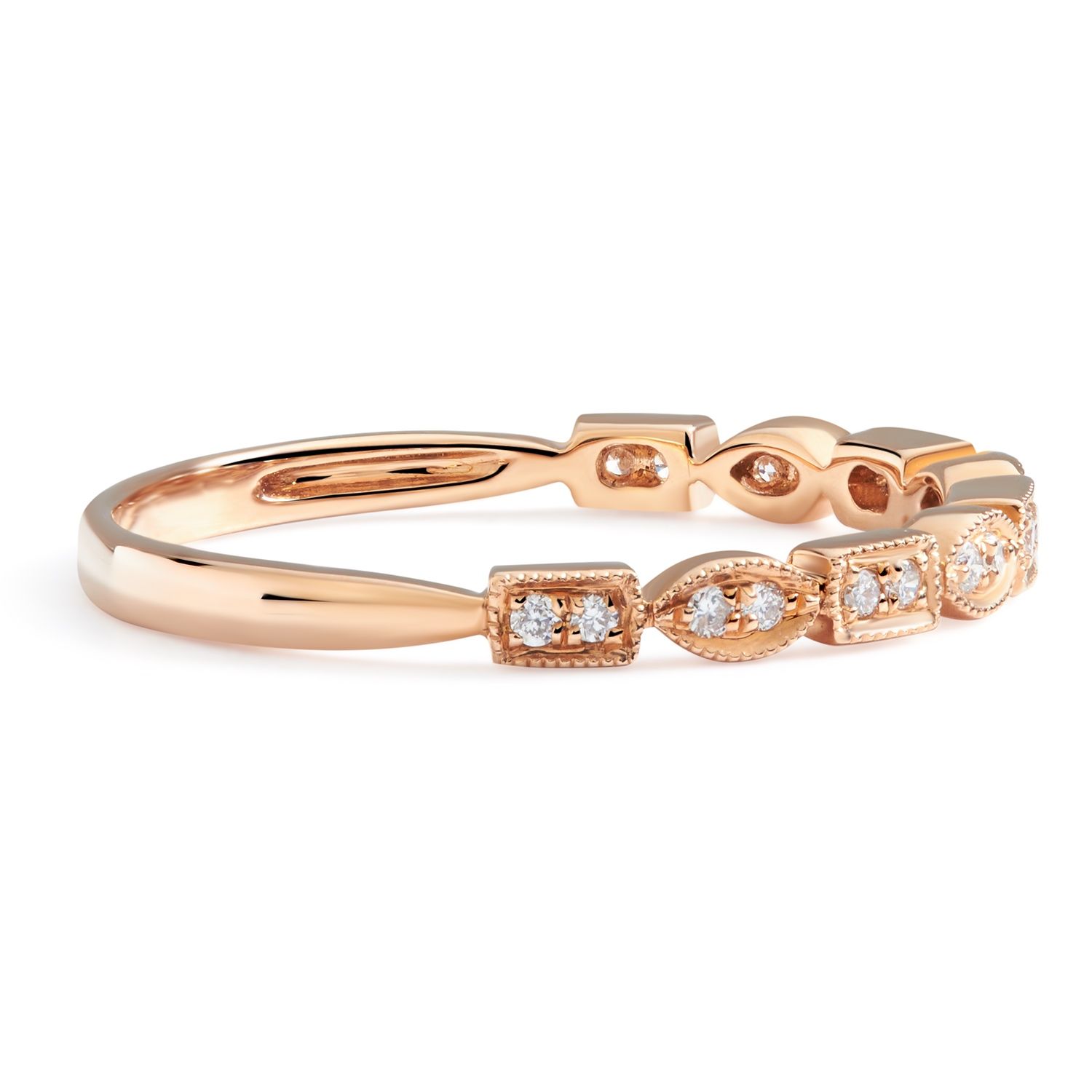 Milgrain Marquise & Square Diamond Stackable Ring in 18k Rose Gold (0.09ct)