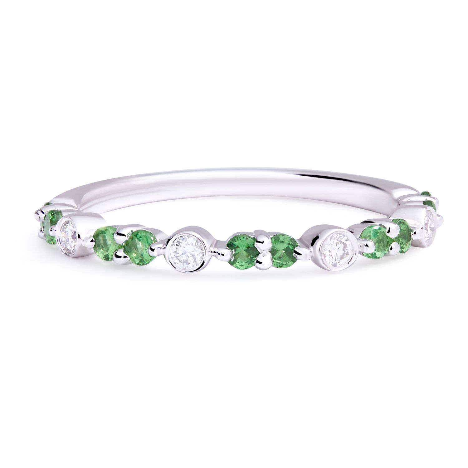 Halfway Double Peridot and Diamond Stackable Ring in 18K White Gold (2.40mm)