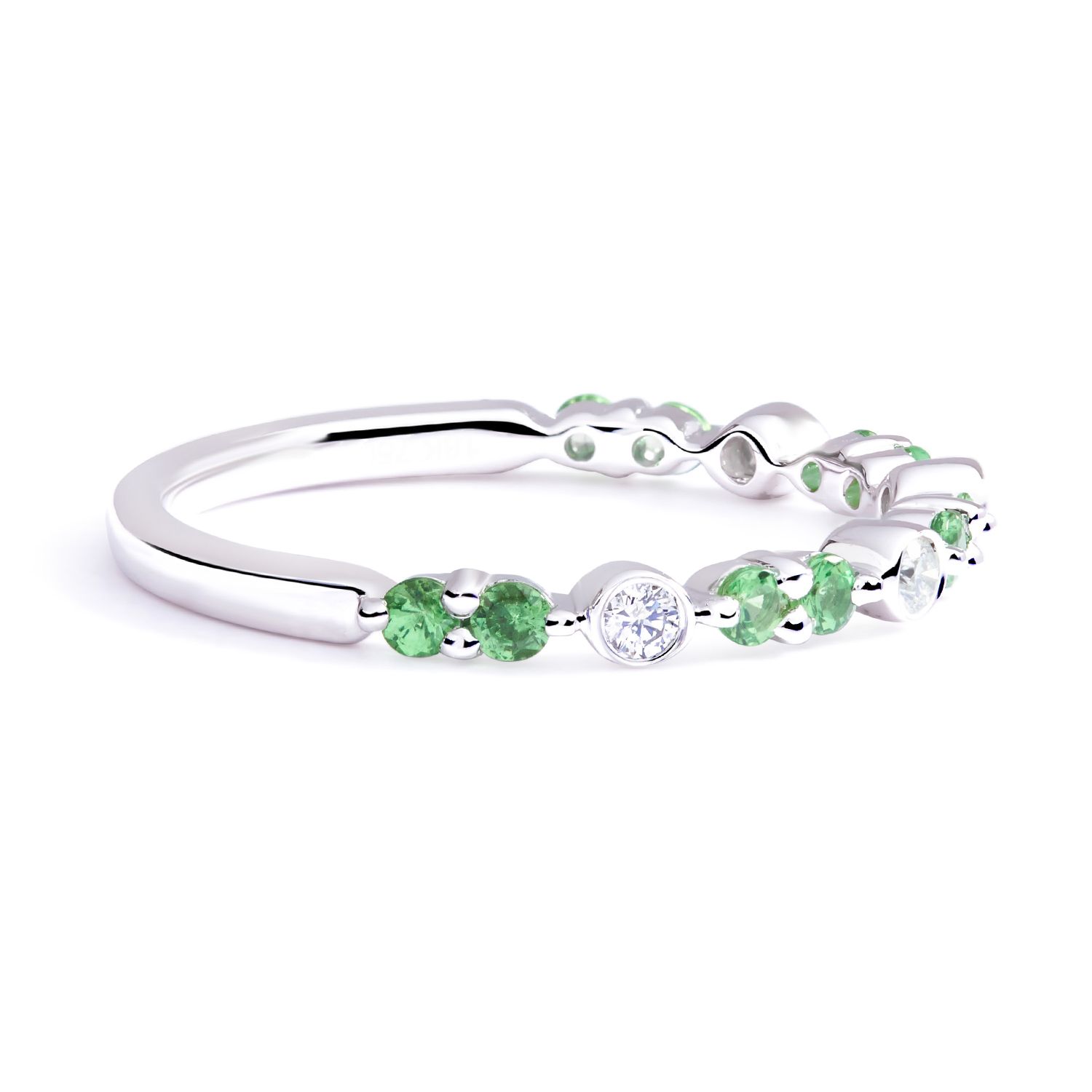Halfway Double Peridot and Diamond Stackable Ring in 18K White Gold (2.40mm)