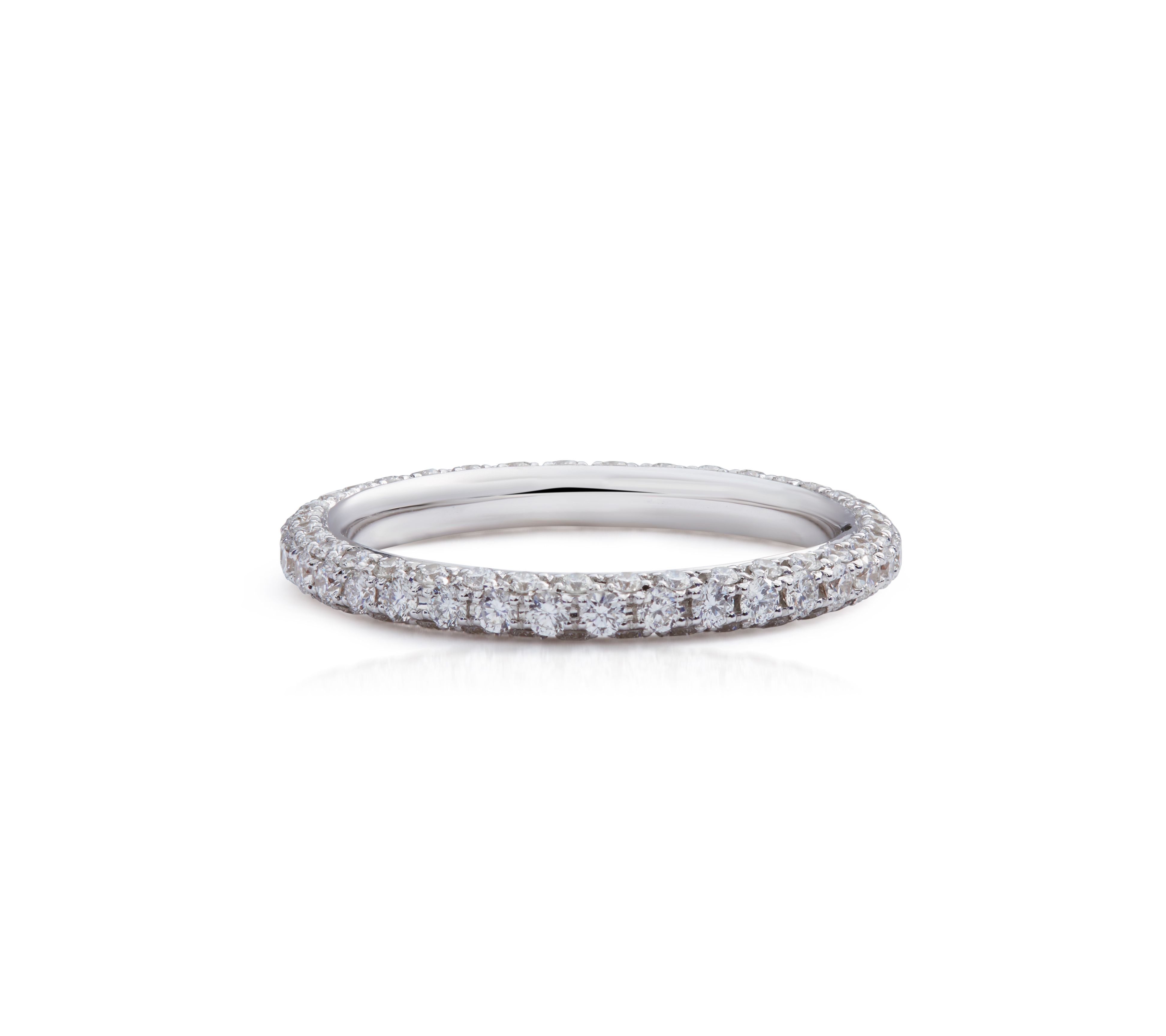 Three Sided Pavé Diamond Eternity Wedding Band in 18K White Gold (1.02ct)