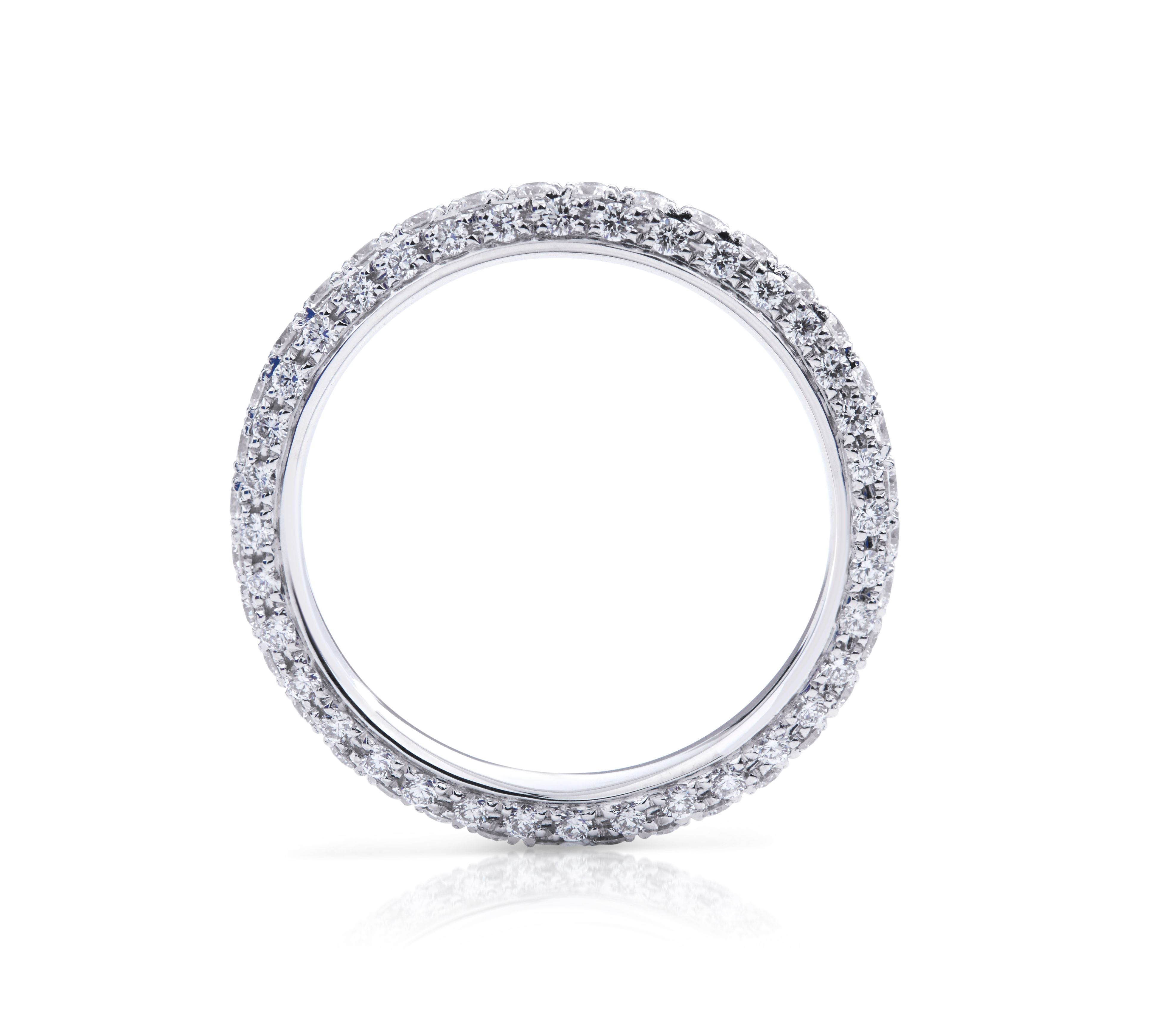 Three Sided Pavé Diamond Eternity Wedding Band in 18K White Gold (1.02ct)