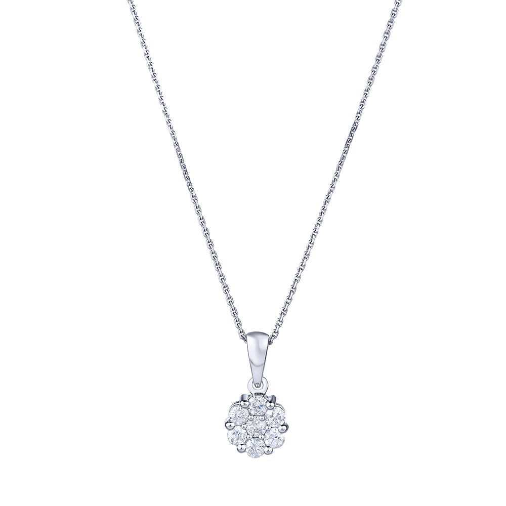 Round Floral Cluster Diamond Pendant in 14K White Gold (0.50ct)