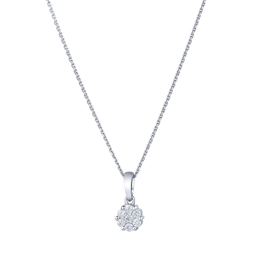Small Round Floral Cluster Diamond Pendant in 14K White Gold (0.25ct)