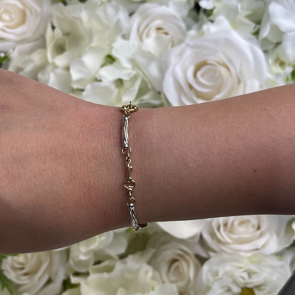 Lock & Key Bracelet in 14k Two Tone Gold (4mm)