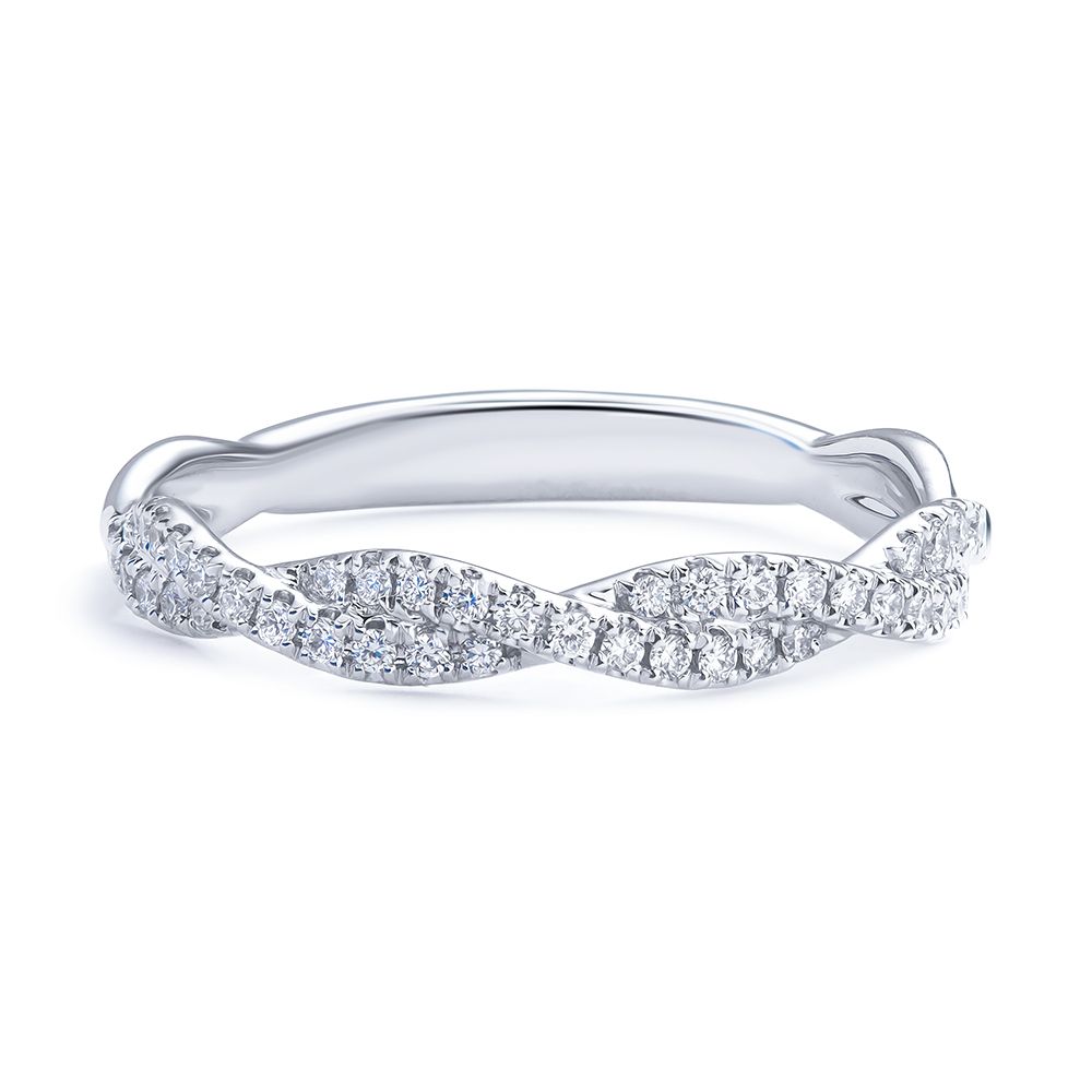 Thin Halfway Twist Weding Band in 18K White Gold