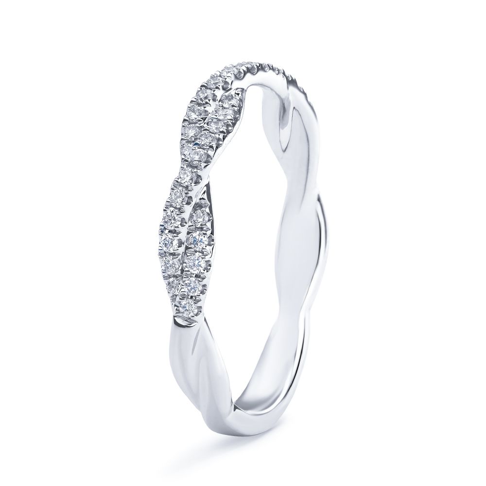 Thin Halfway Twist Weding Band in 18K White Gold