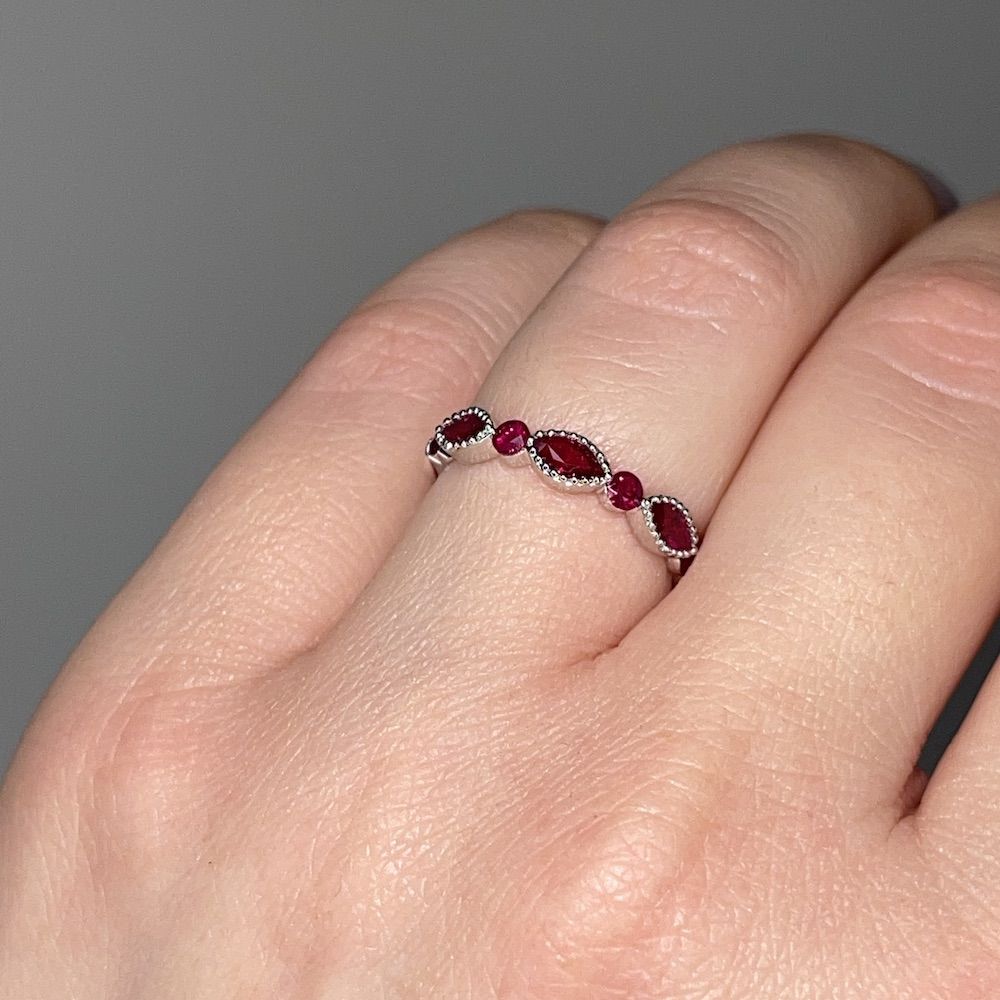 Marquise and Round Ruby Ring in 18K White Gold