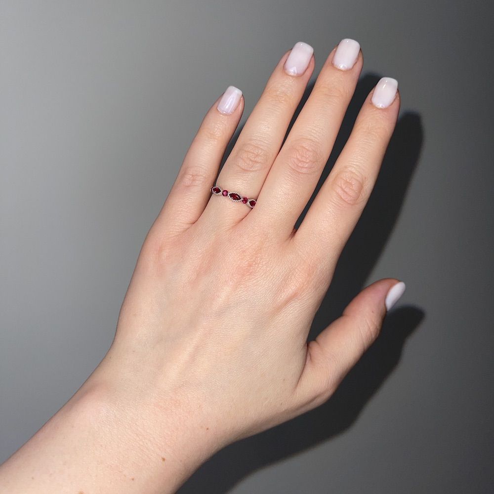 Marquise and Round Ruby Ring in 18K White Gold