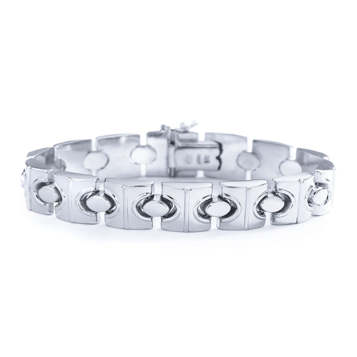 Bar Cuffed Oval Link Bracelet in 14K White Gold