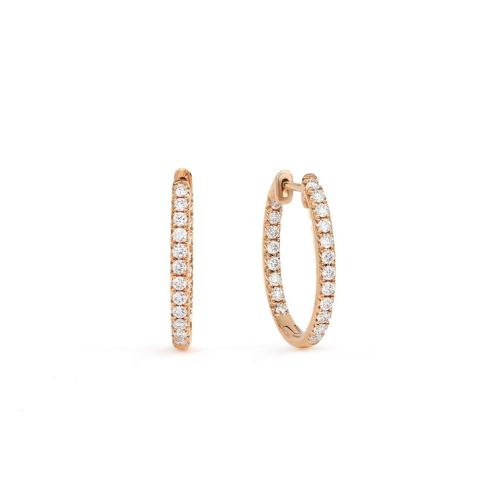 Medium Oval In and Out Diamond Hoop Earrings in 18K Gold