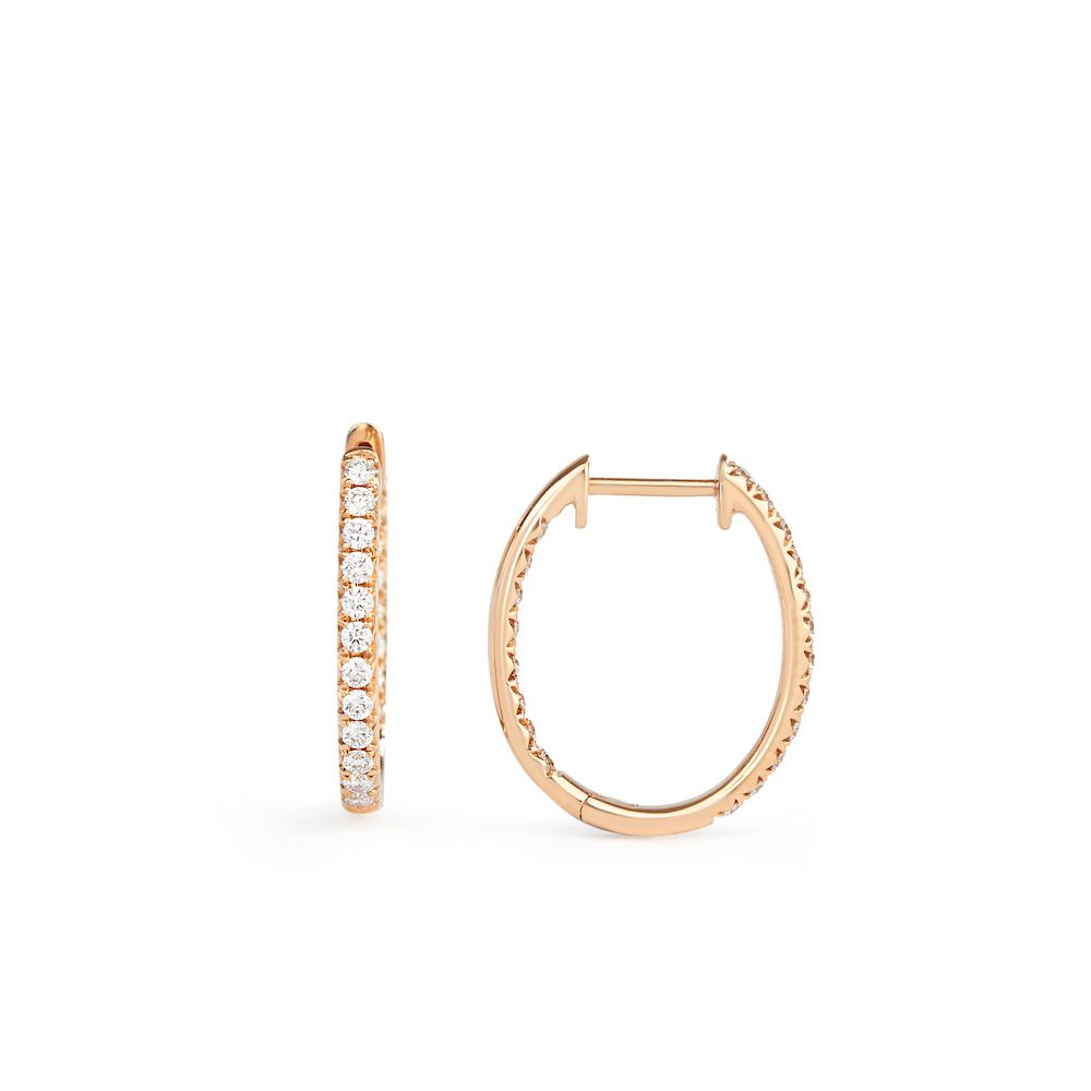 Medium Oval In and Out Diamond Hoop Earrings in 18K Rose Gold